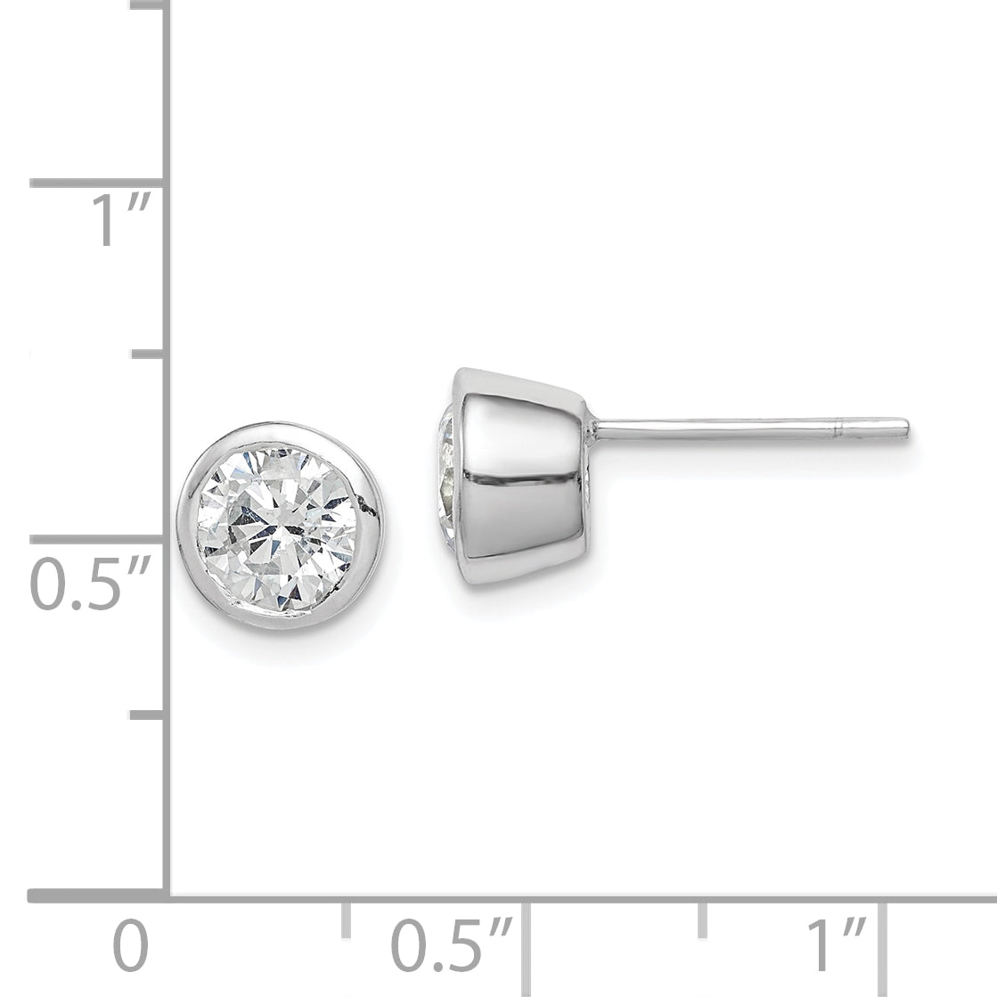 Sterling Silver Polished 6mm Round CZ Bezel Set Stud Earrings