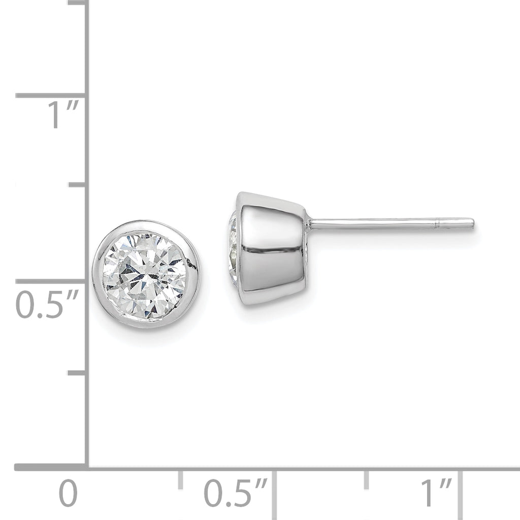 Sterling Silver Polished 6mm Round CZ Bezel Set Stud Earrings