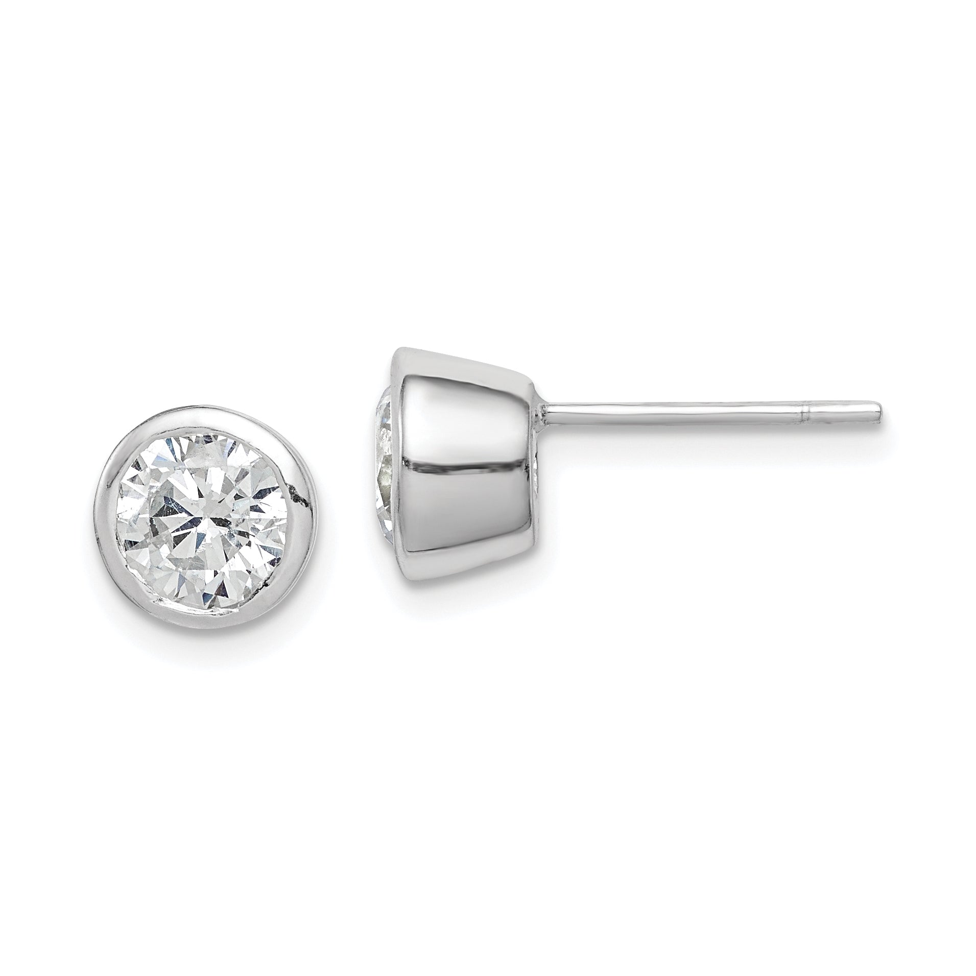 Sterling Silver Polished 6mm Round CZ Bezel Set Stud Earrings Main image