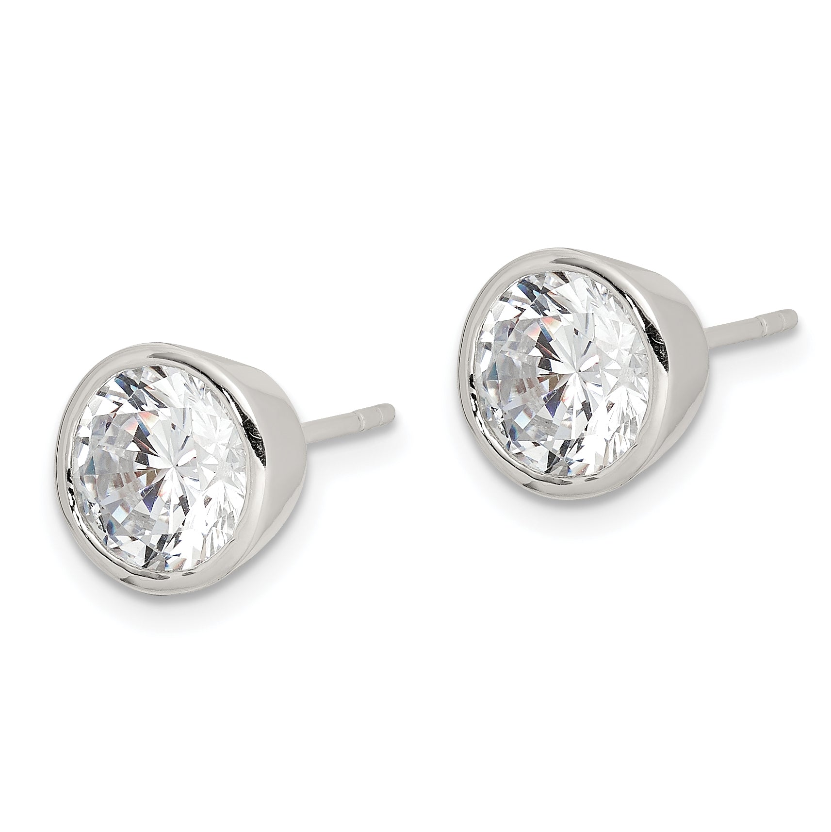 Sterling Silver Polished 7mm Round CZ Bezel Set Stud Earrings Secondary image