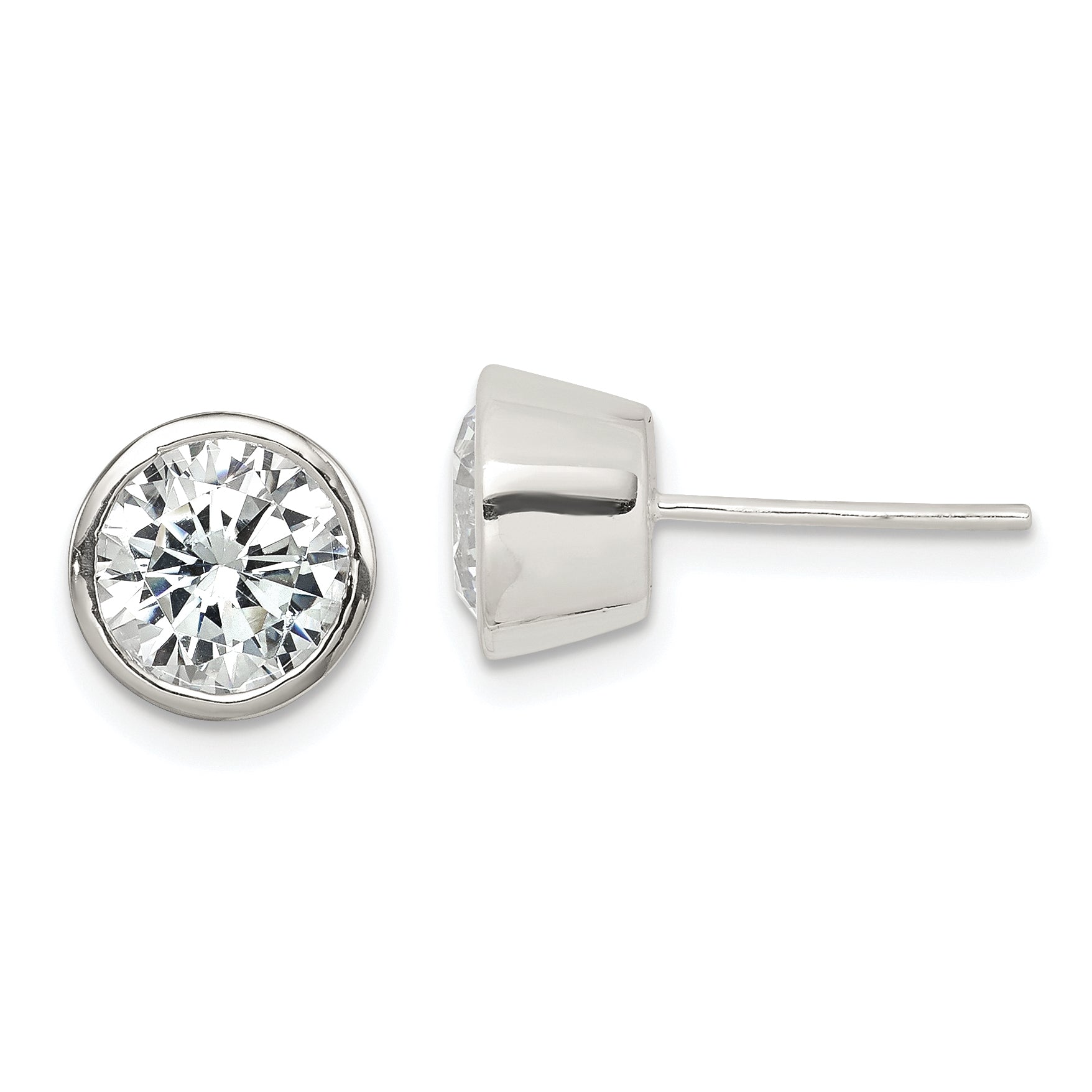 Sterling Silver Polished 7mm Round CZ Bezel Set Stud Earrings Main image
