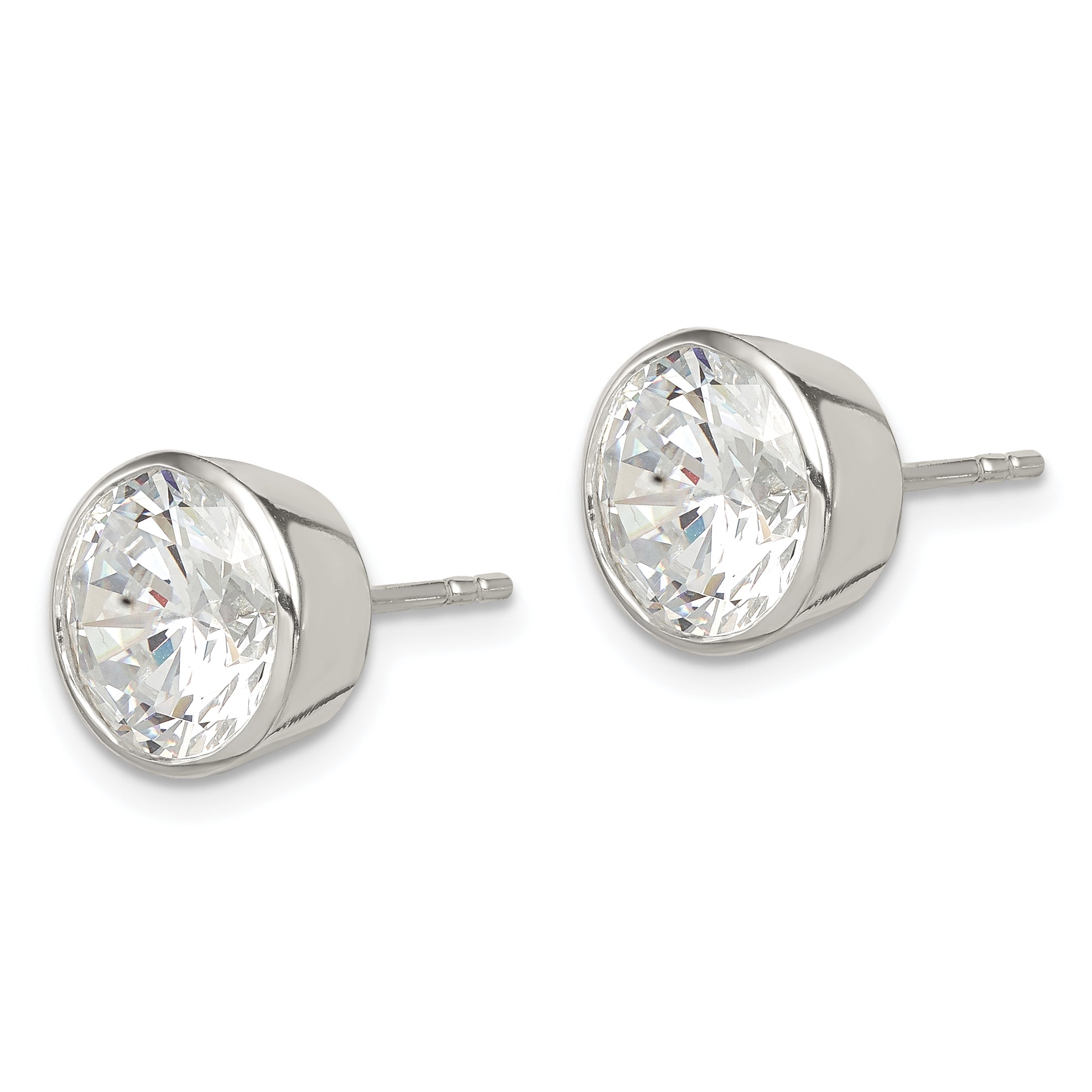 Sterling Silver Polished 9mm Round CZ Bezel Set Stud Earrings Secondary image