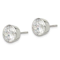 Sterling Silver Polished 9mm Round CZ Bezel Set Stud Earrings