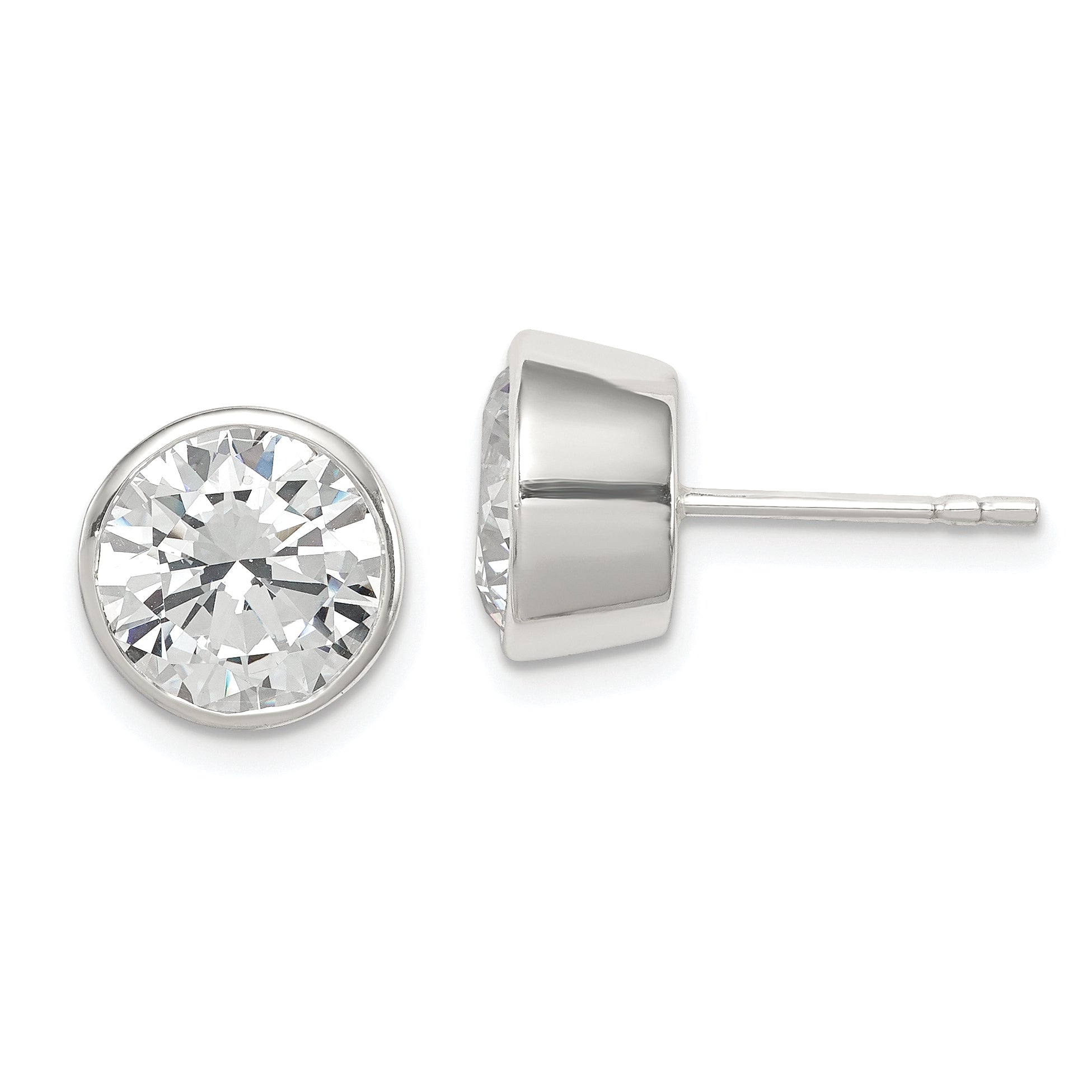 Sterling Silver Polished 9mm Round CZ Bezel Set Stud Earrings Main image