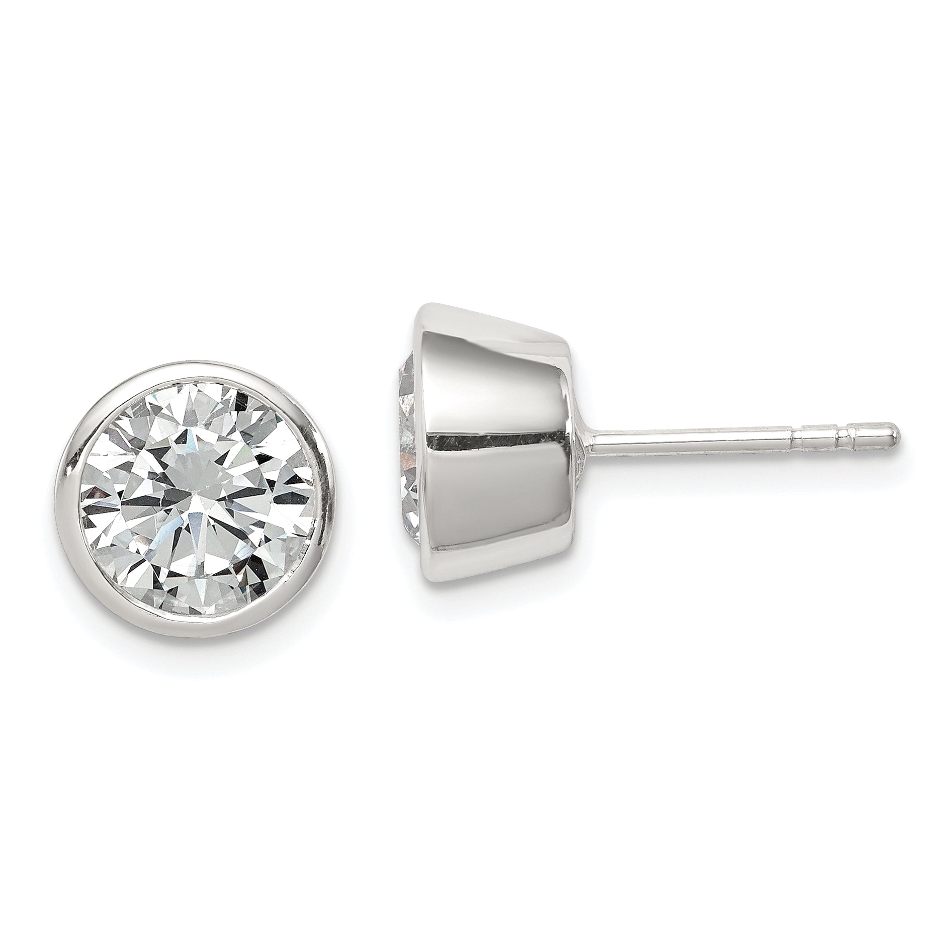 Sterling Silver Polished 8mm Round CZ Bezel Set Stud Earrings Main image