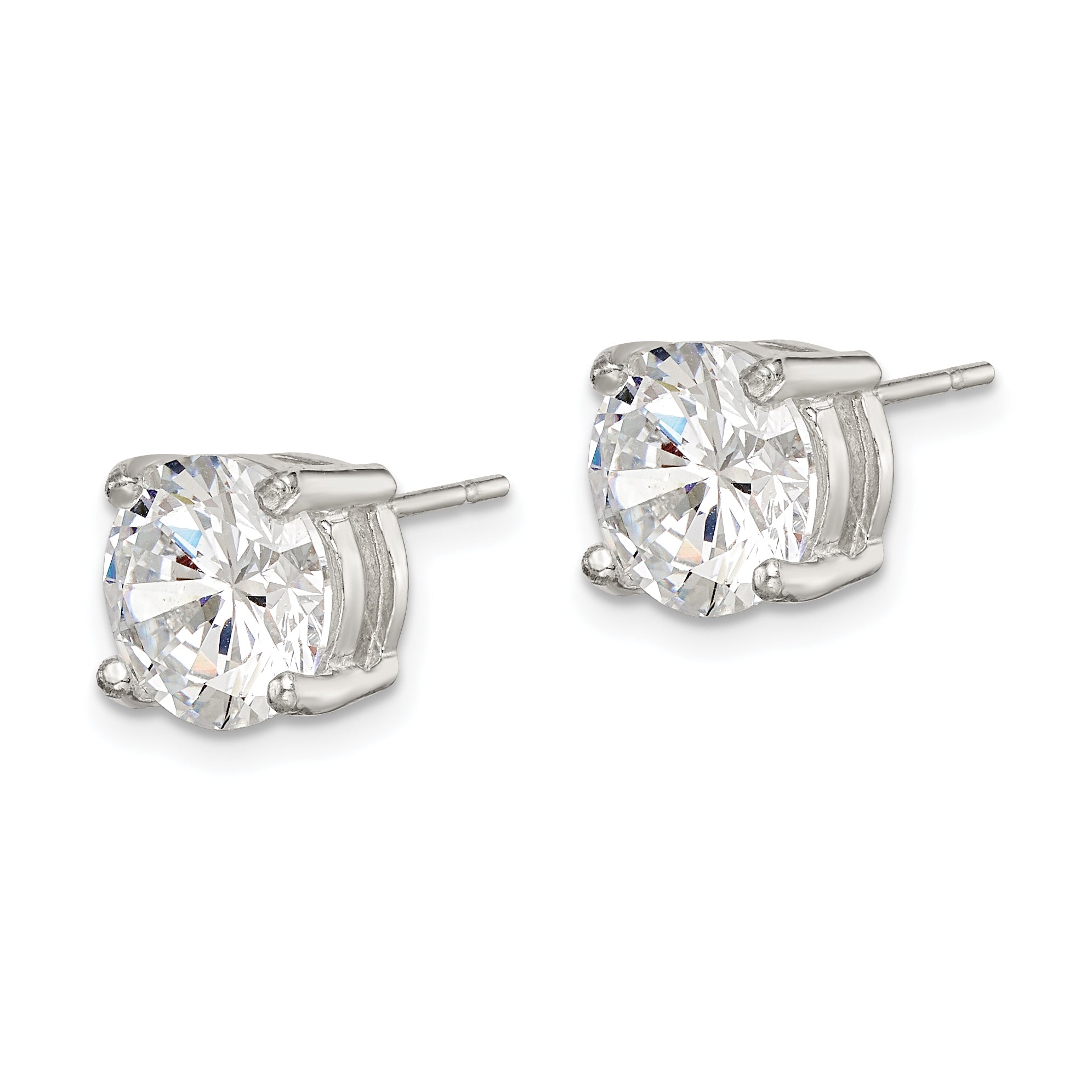 Sterling Silver Polished 8mm Round CZ Stud Earrings Secondary image