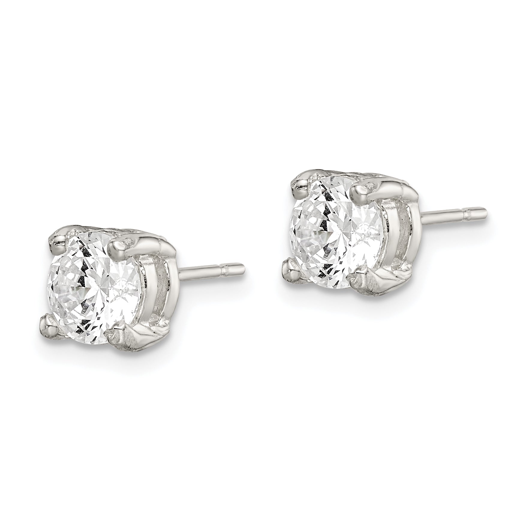 Sterling Silver Polished 6mm Round CZ Stud Earrings Secondary image