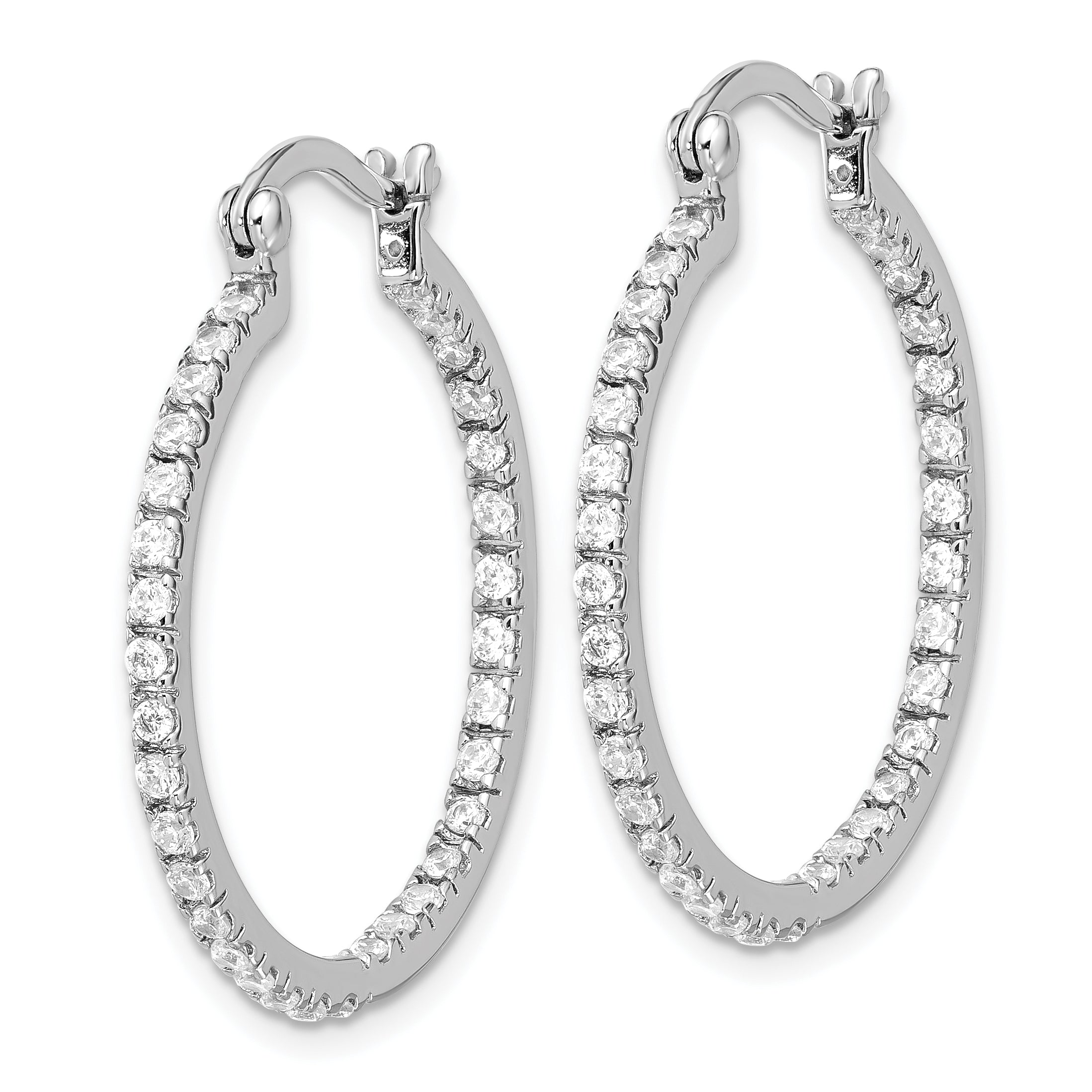Sterling Silver Rhodium-plated CZ IN/OUT Hoop Earrings Secondary image