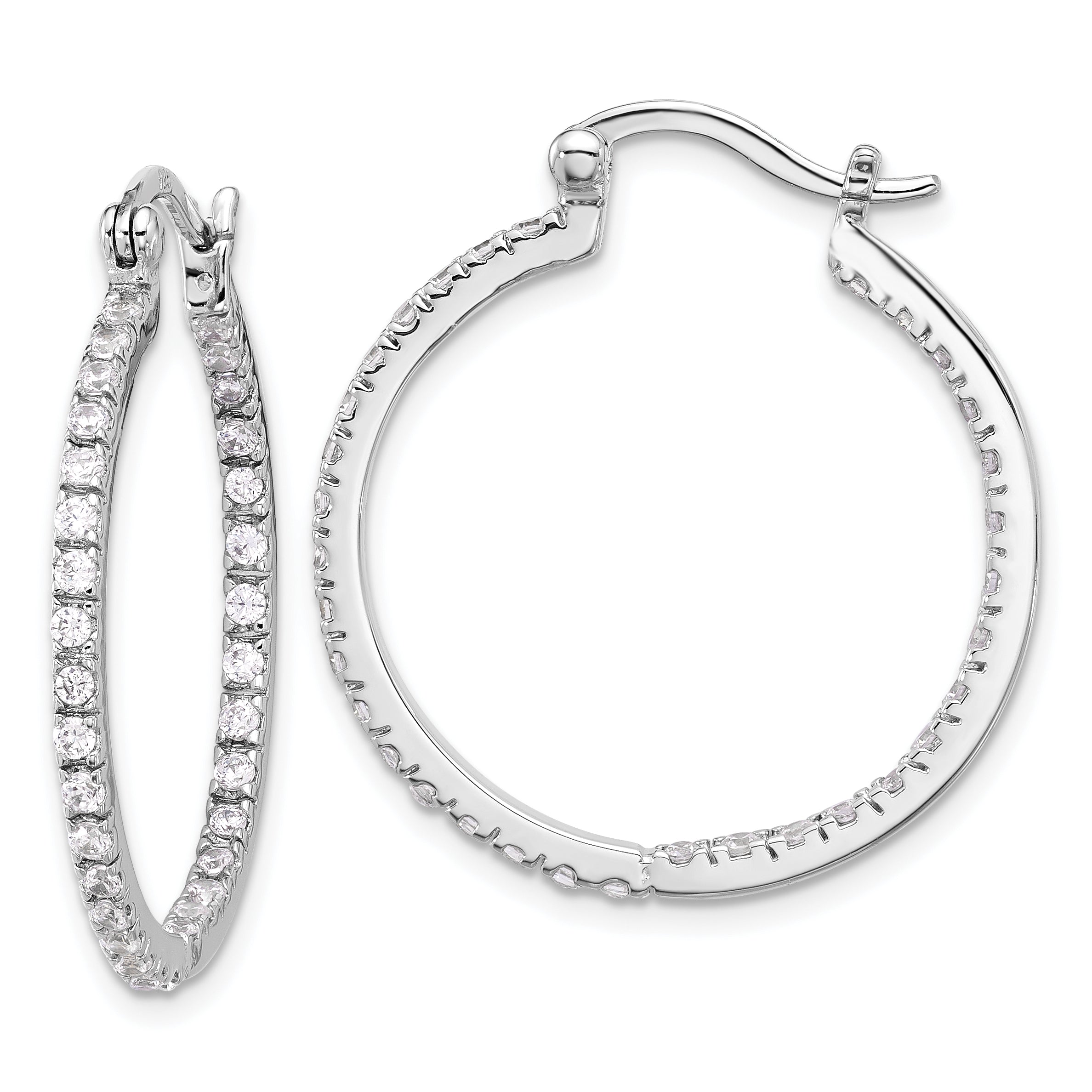 Sterling Silver Rhodium-plated CZ IN/OUT Hoop Earrings Main image
