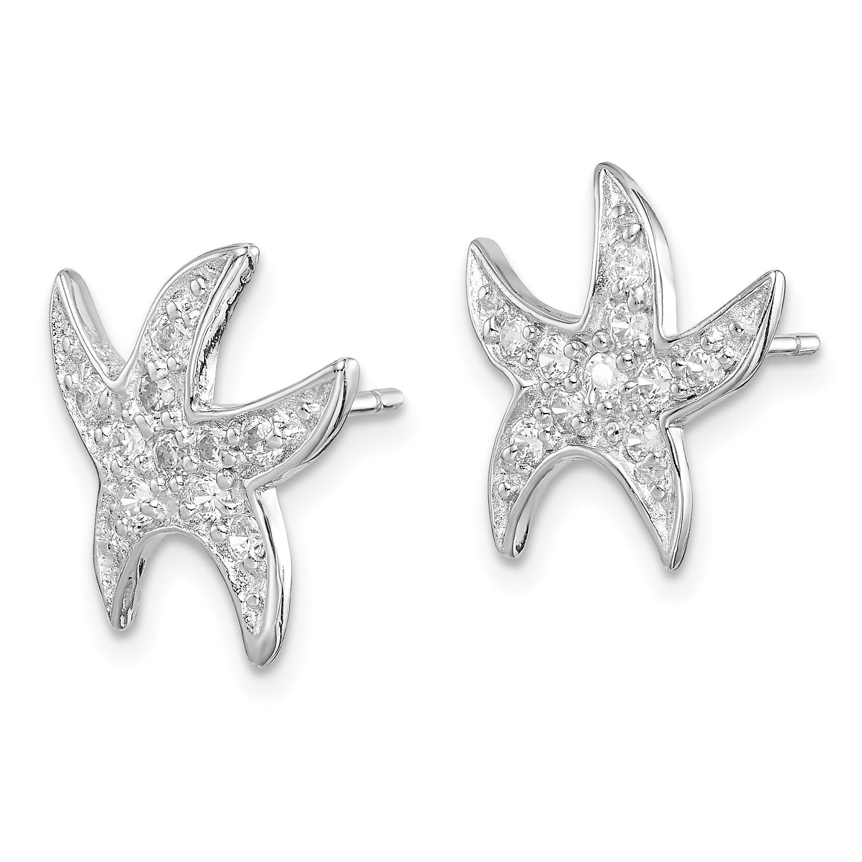 Sterling Silver Rhodium-plated CZ Starfish Earrings Secondary image