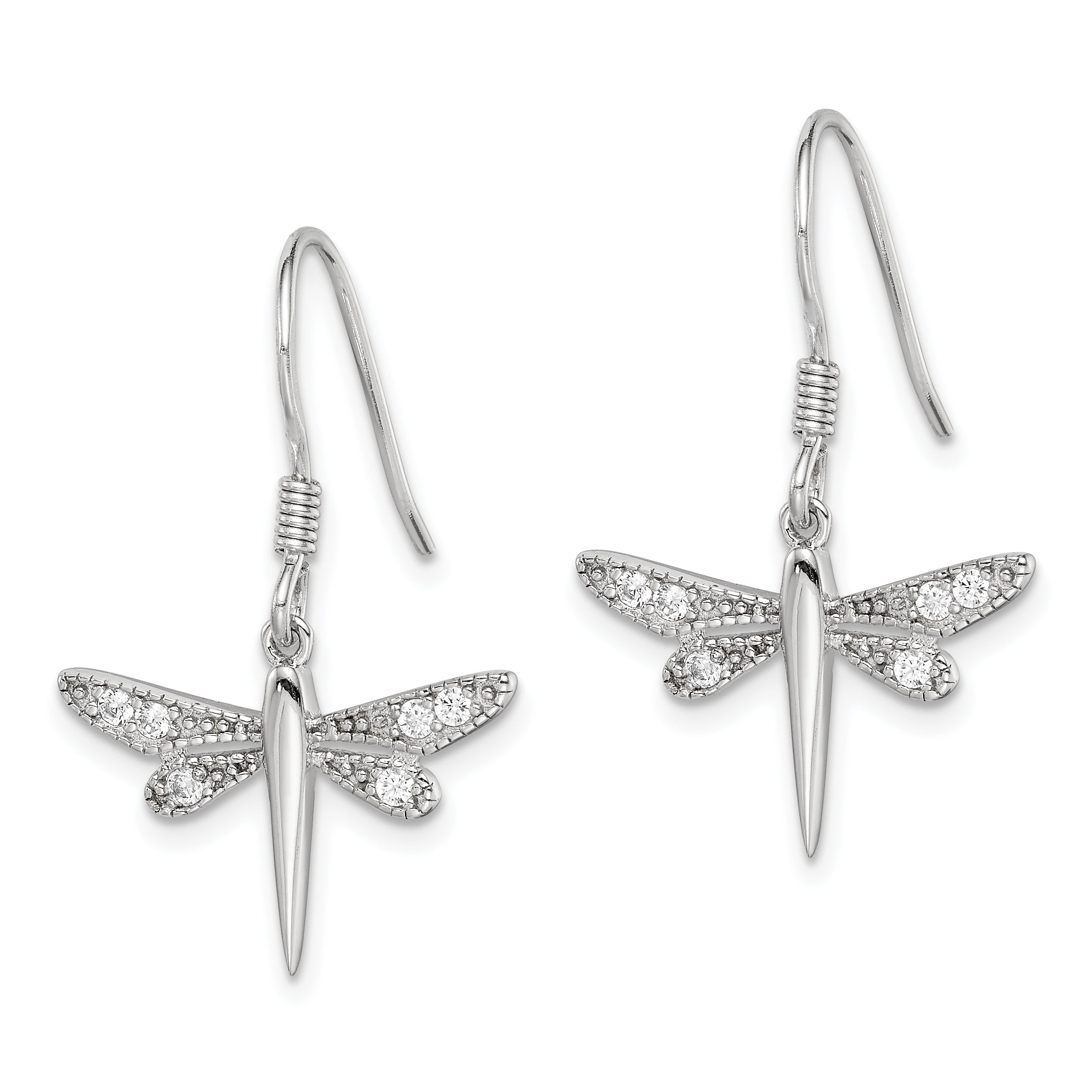 Sterling Silver Rhodium-plated Polished CZ Dragonfly Earrings Secondary image