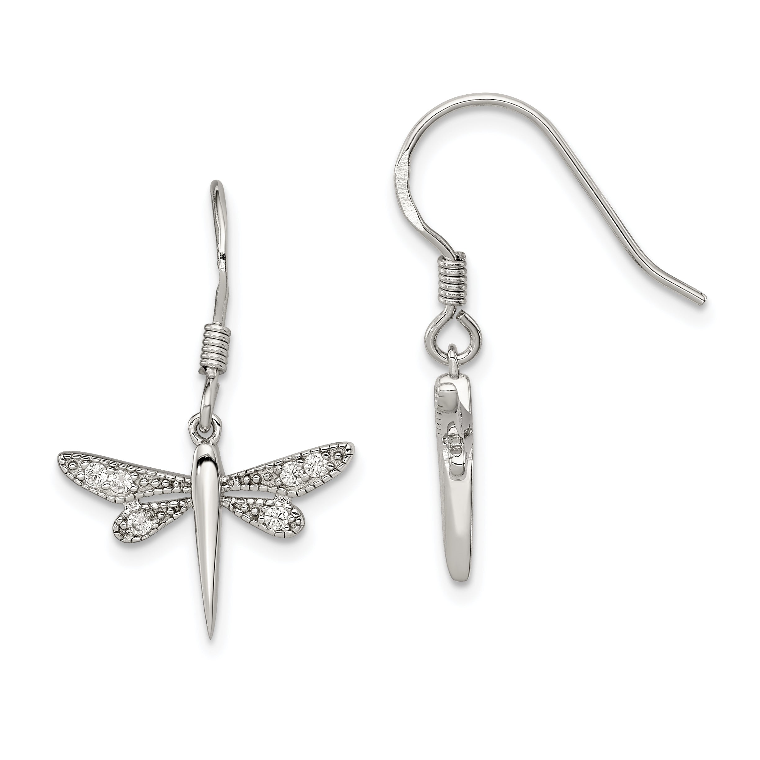 Sterling Silver Rhodium-plated Polished CZ Dragonfly Earrings Main image