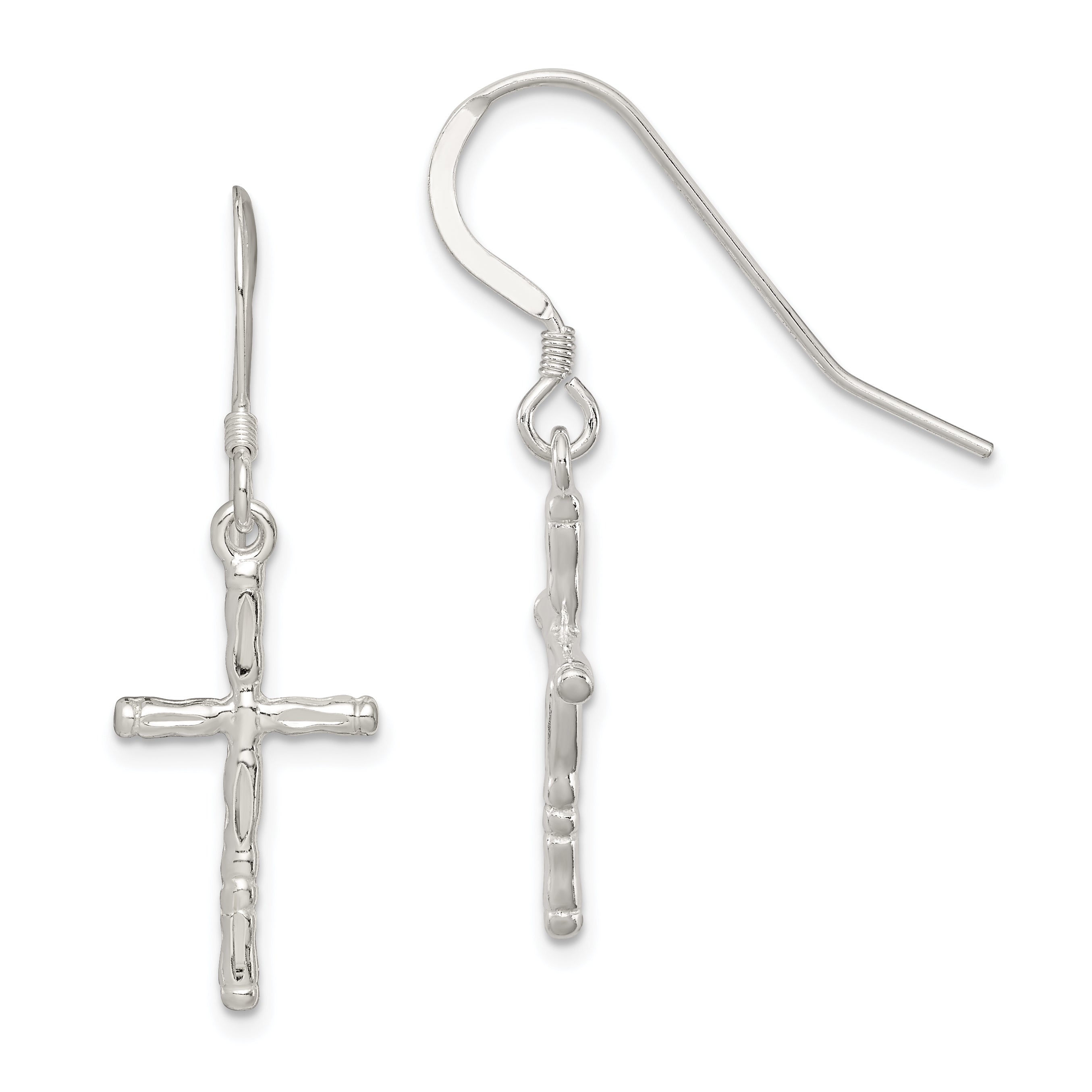 Sterling Silver Polished & Textured Cross Dangle Earrings Main image