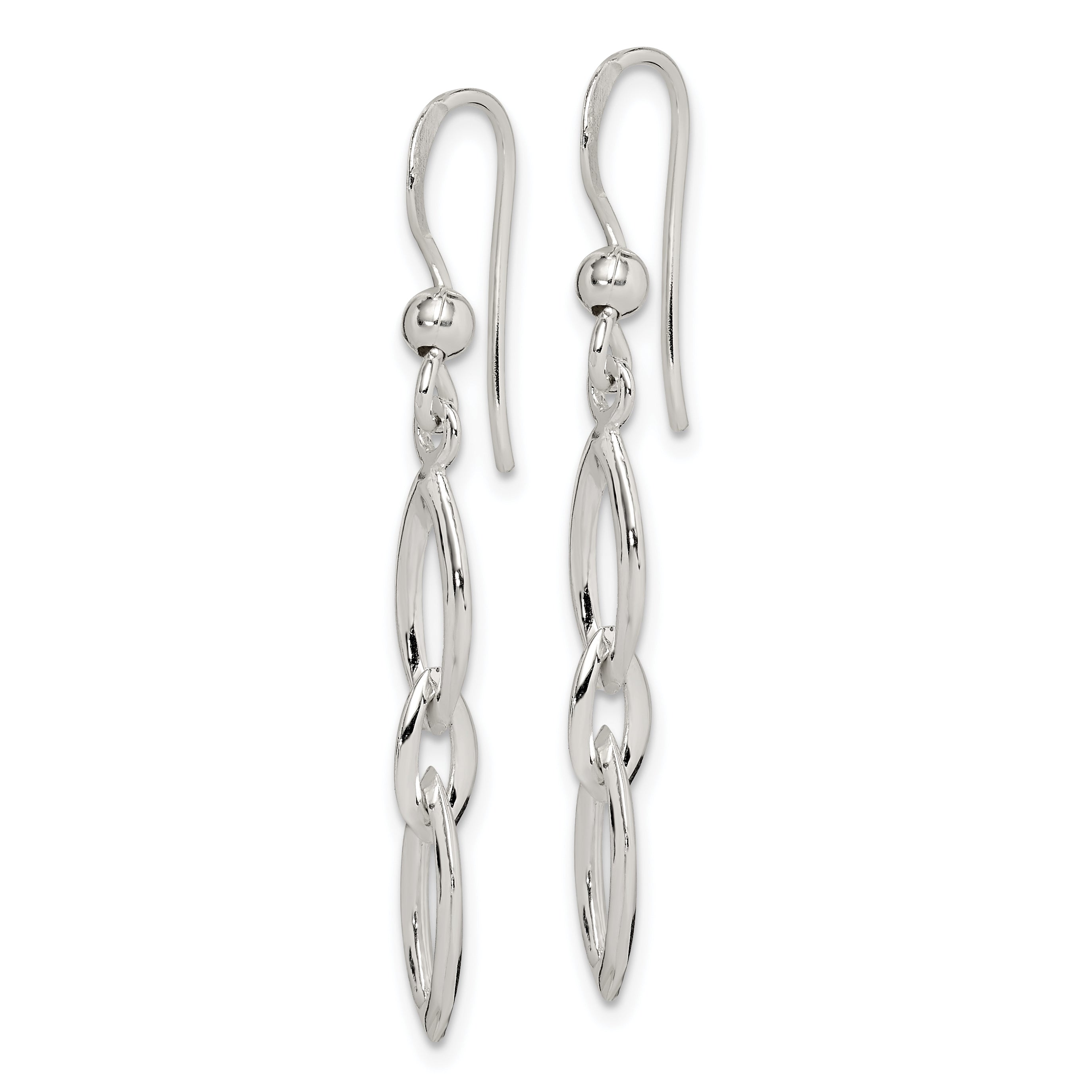 Sterling Silver Polished Fancy Marquise Link Dangle Earrings Secondary image