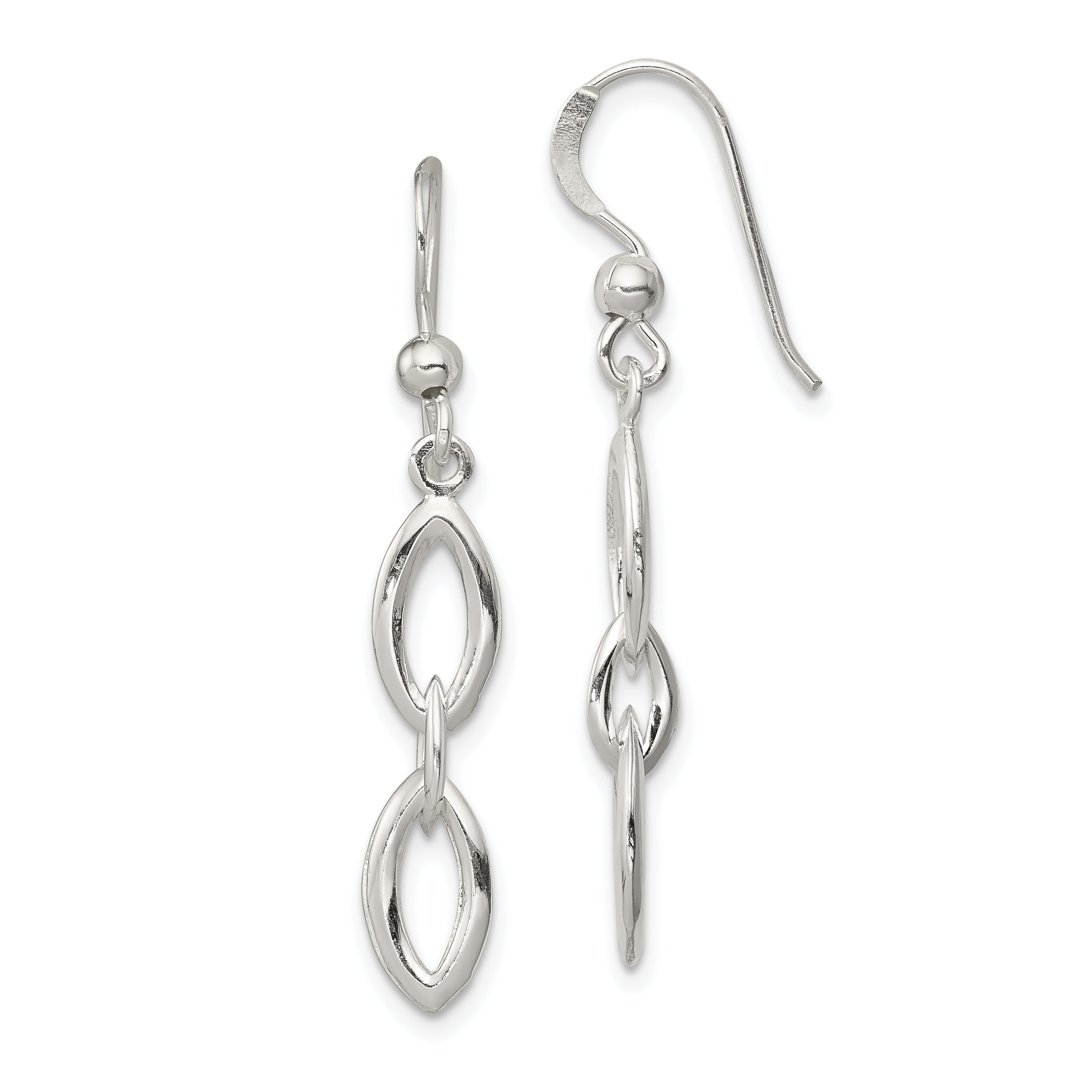 Sterling Silver Polished Fancy Marquise Link Dangle Earrings Main image