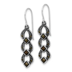 Sterling Silver Rhodium-plated Antiqued & Textured Marcasite Dangle Earring