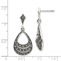 Sterling Silver RH-plated Textured Marcasite Teardrop Post Dangle Earrings