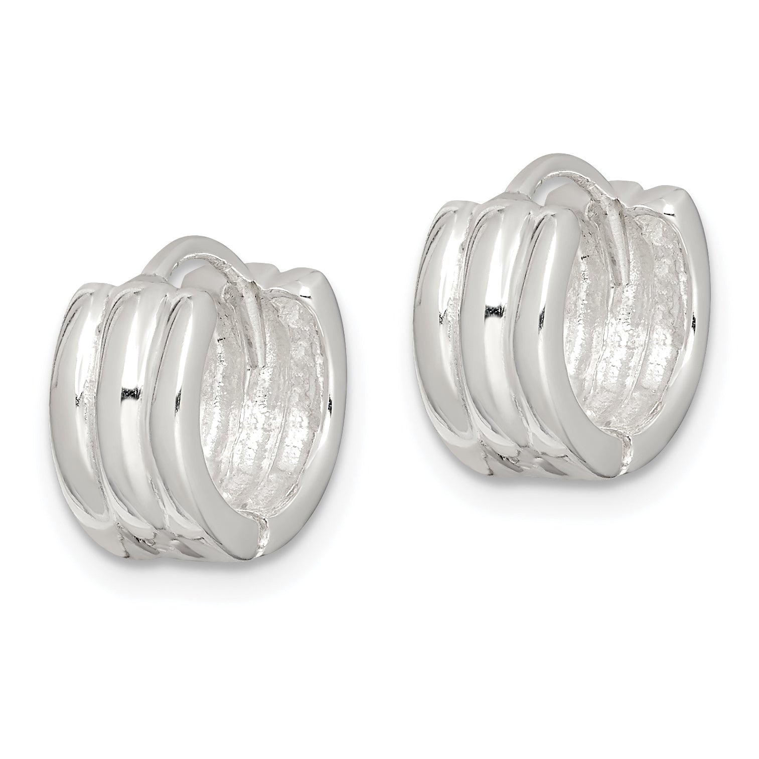 Sterling Silver Striped Hinged Hoop Earrings Secondary image