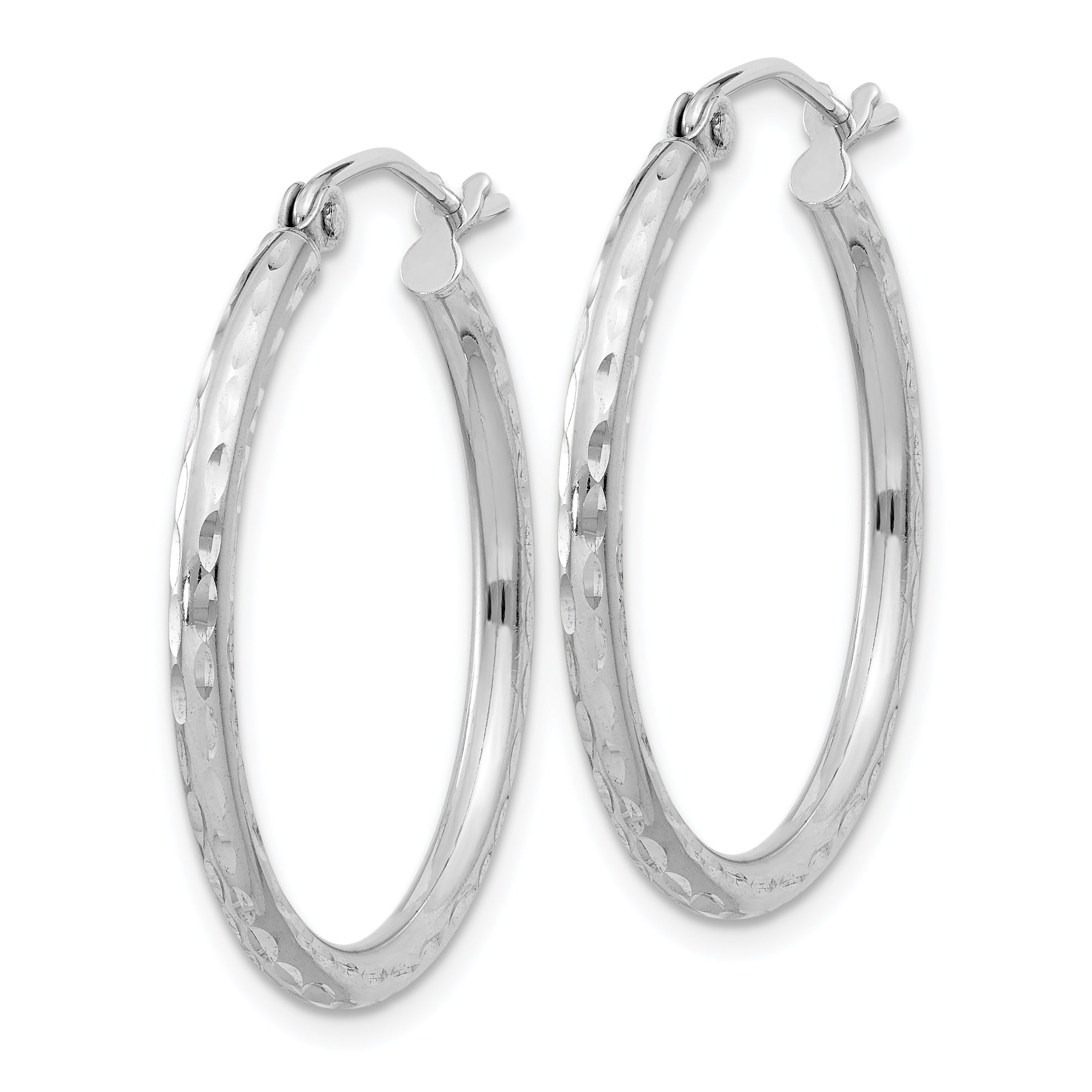 Sterling Silver Rhodium-plated 2mm Diamond Cut Hoop Earrings Secondary image