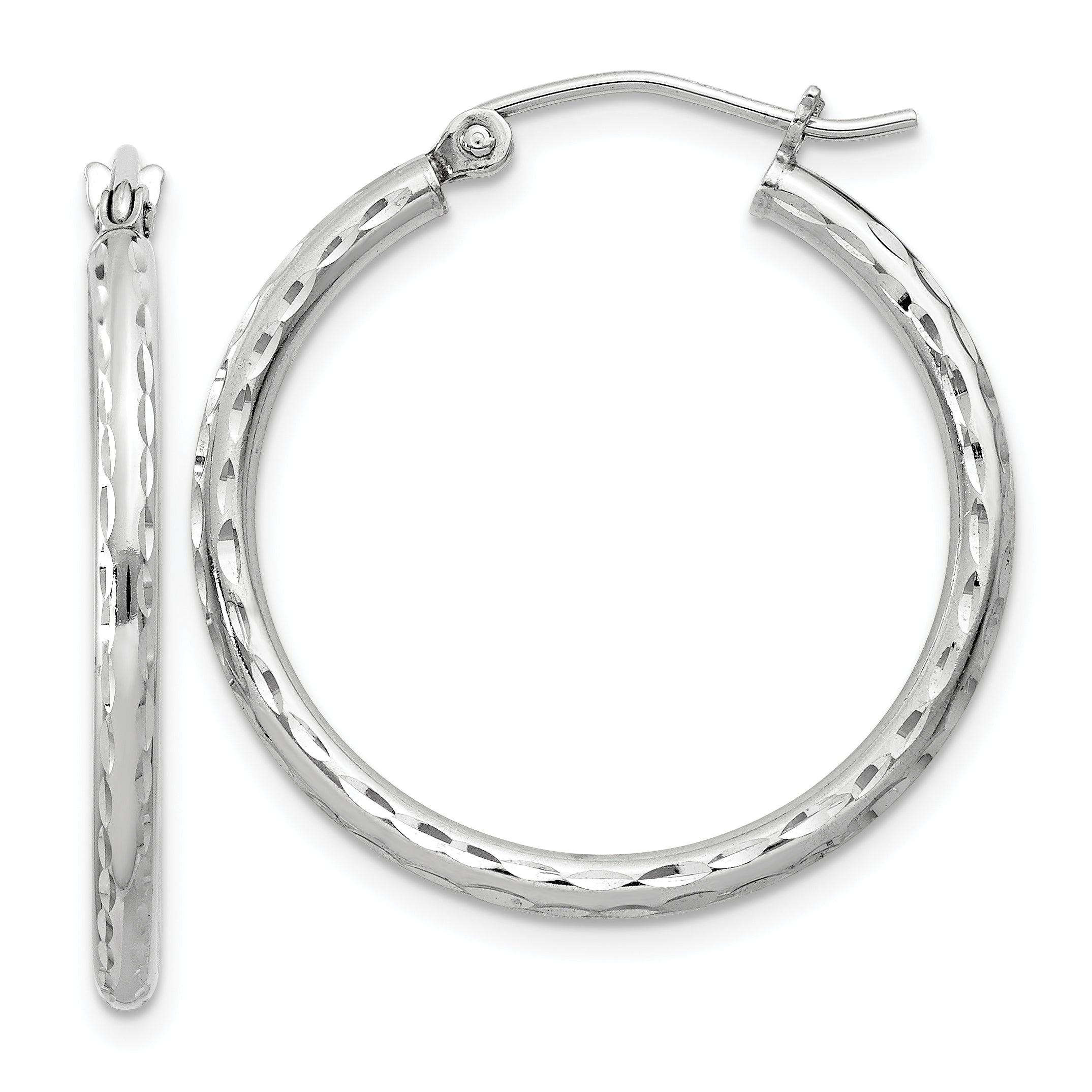 Sterling Silver Rhodium-plated 2mm Diamond Cut Hoop Earrings Main image