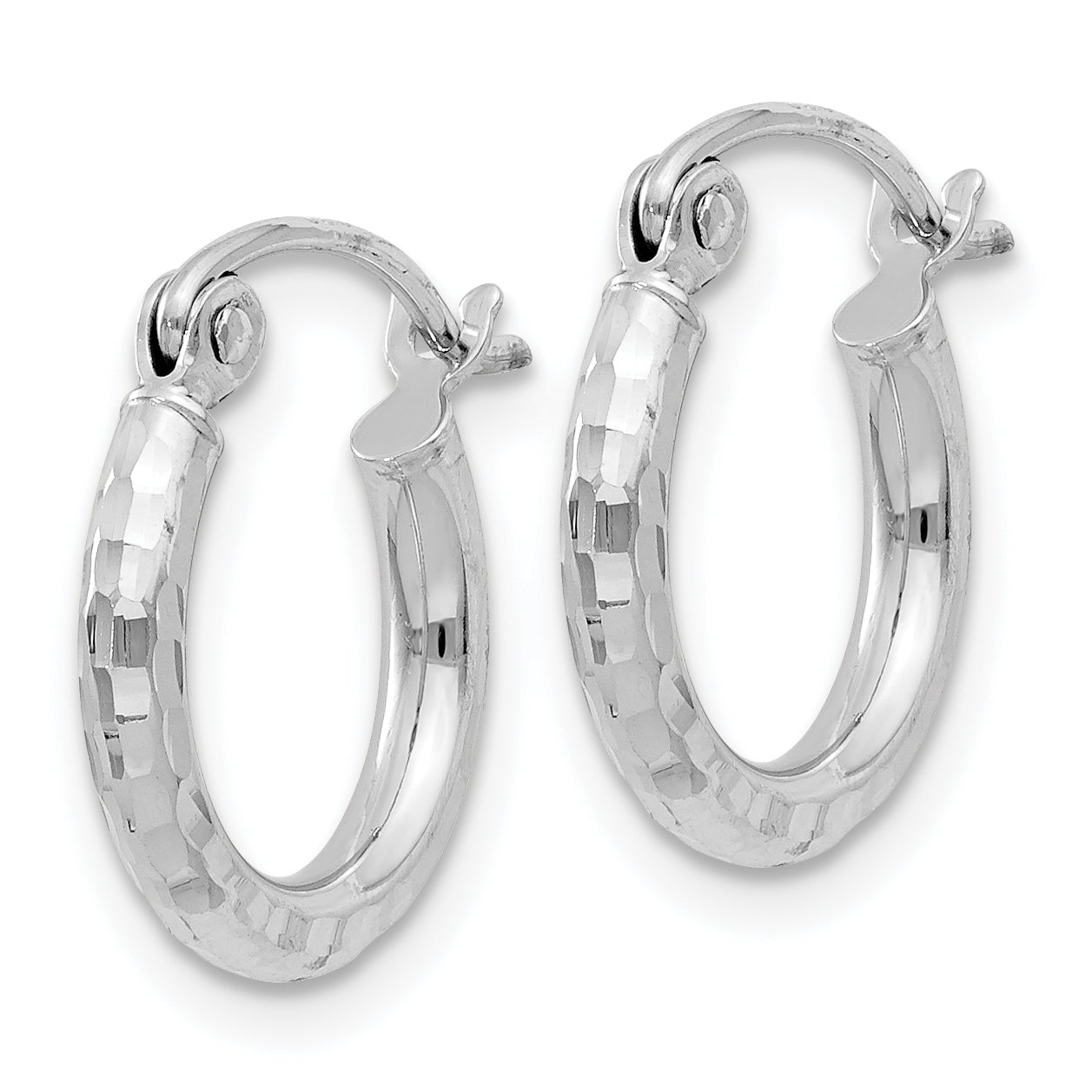 Sterling Silver Rhodium-plated 2mm Diamond Cut Hoop Earrings Secondary image