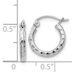 Sterling Silver Rhodium-plated 2mm Diamond Cut Hoop Earrings