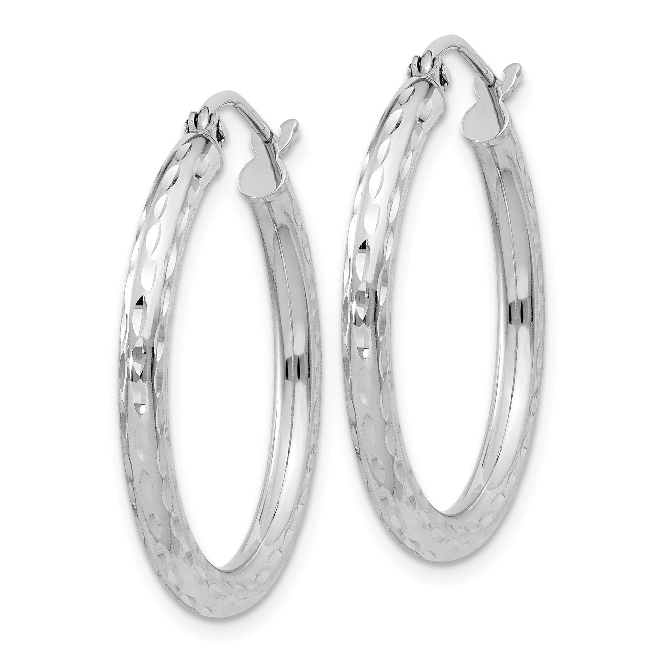 Sterling Silver Rhodium-plated 2.5mm Diamond-cut Hoop Earrings Secondary image