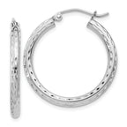 Sterling Silver Rhodium-plated 2.5mm Diamond-cut Hoop Earrings