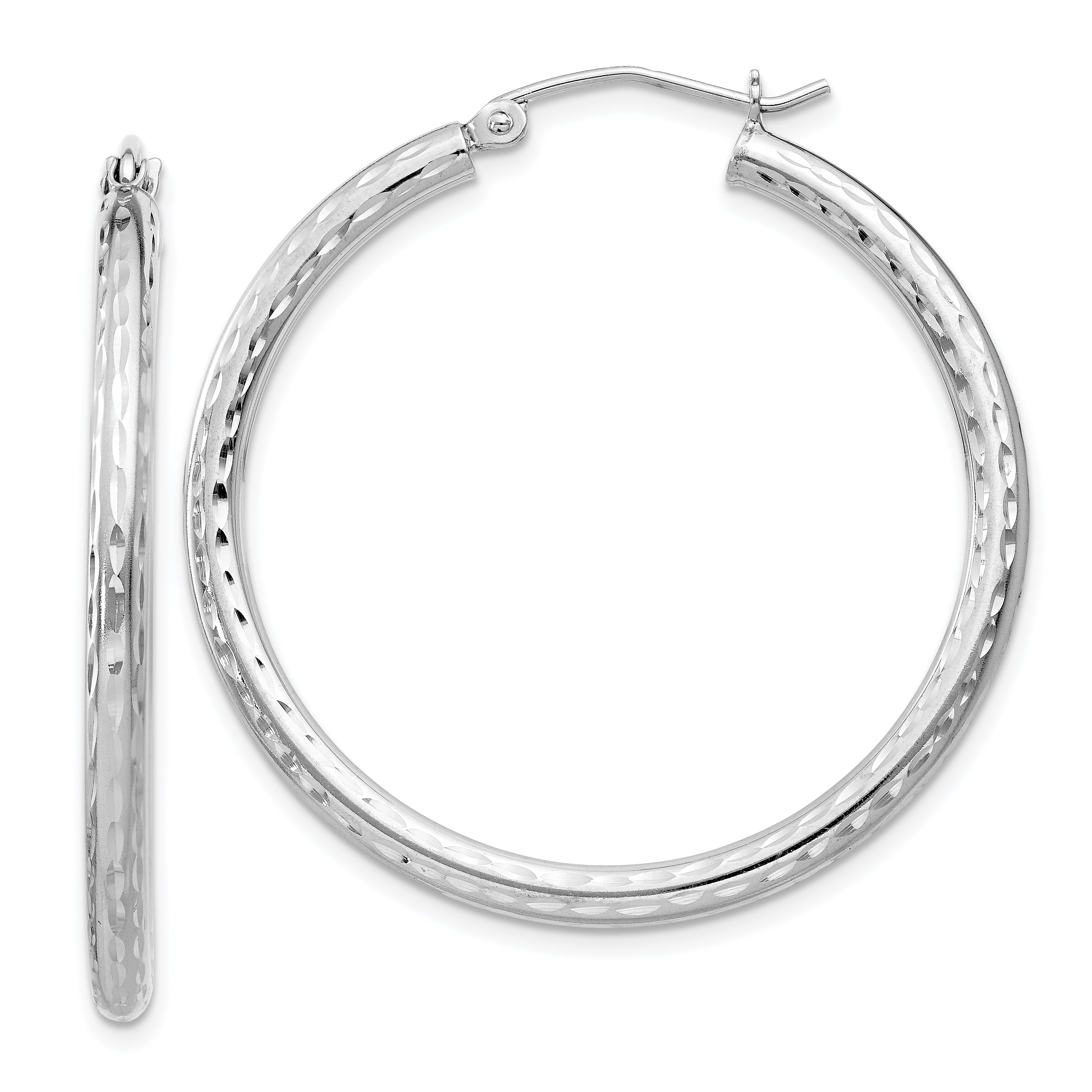 Sterling Silver Rhodium-plated 2.5mm Diamond-cut Hoop Earrings Main image
