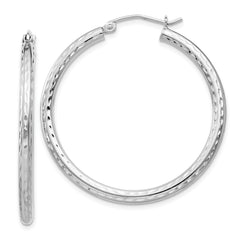 Sterling Silver Rhodium-plated 2.5mm Diamond-cut Hoop Earrings