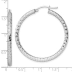 Sterling Silver Rhodium-plated 3.00mm Diamond-cut Hoop Earrings