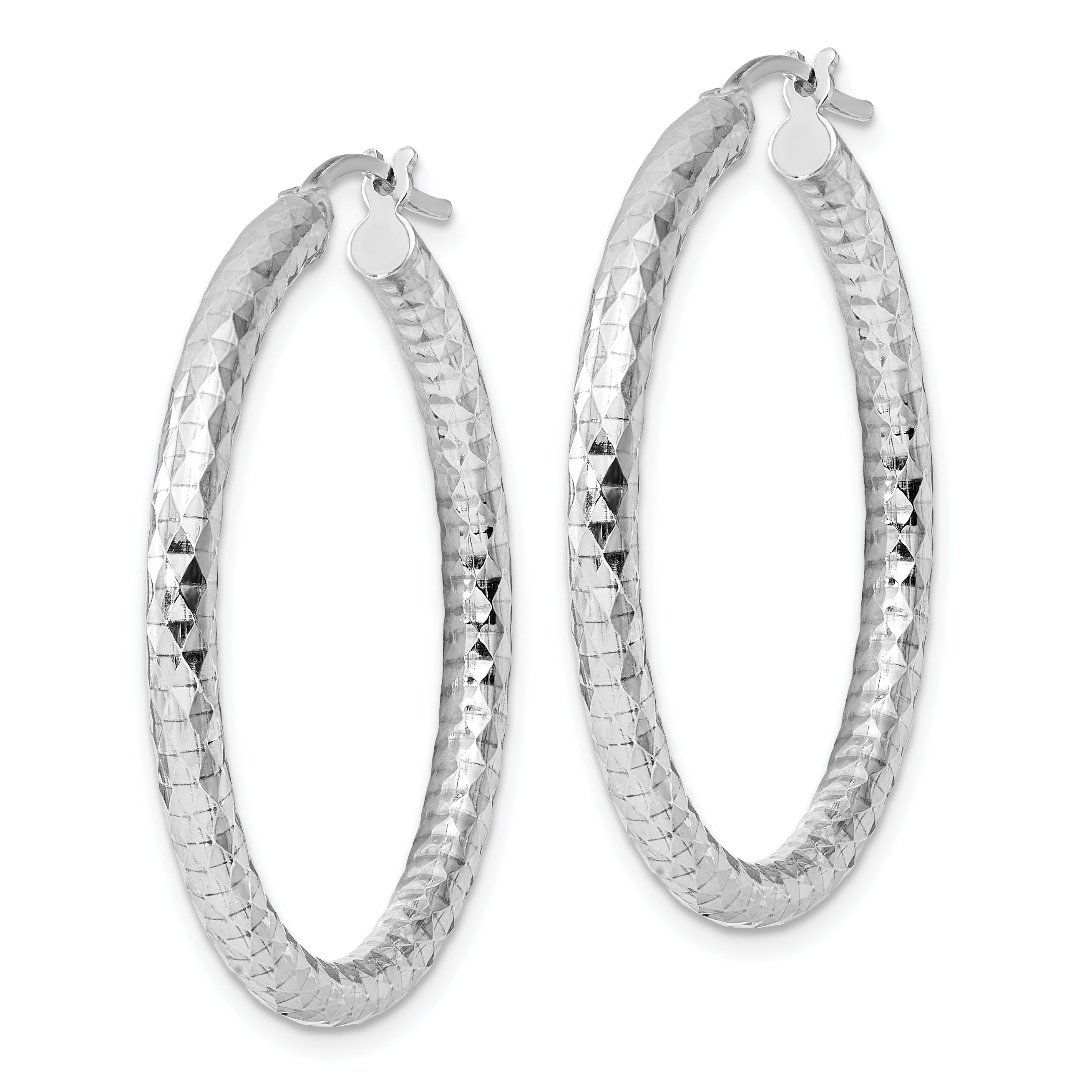 Sterling Silver Rhodium-plated 3.00mm Diamond-cut Hoop Earrings Secondary image