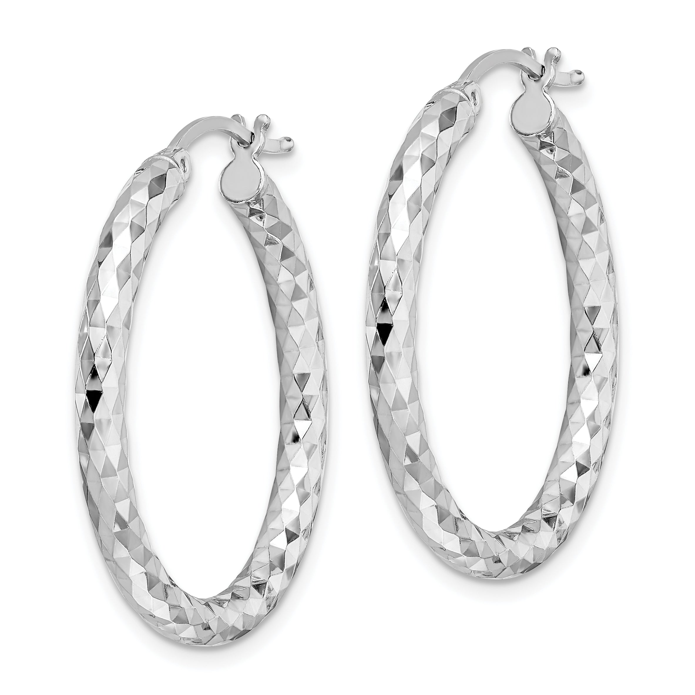 Sterling Silver Rhodium-plated 3.00mm Diamond-cut Hoop Earrings Secondary image