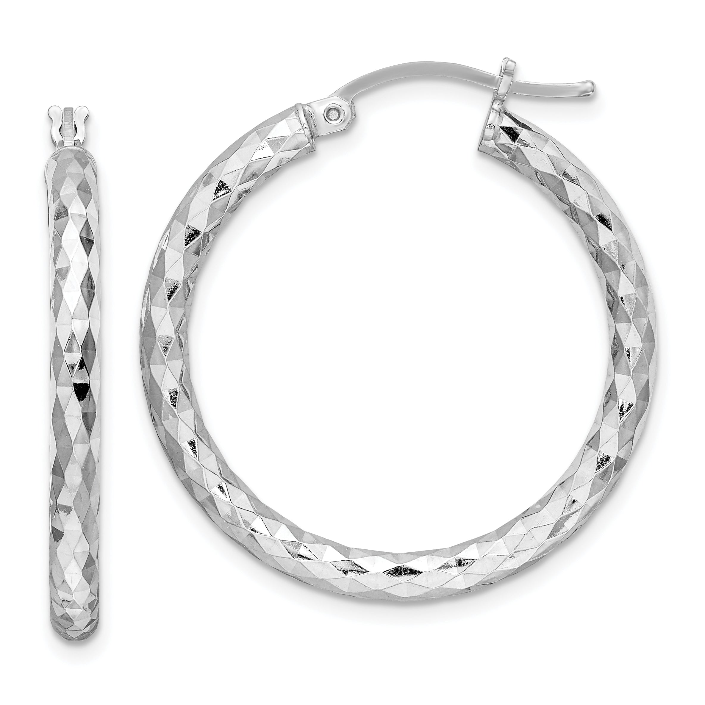 Sterling Silver Rhodium-plated 3.00mm Diamond-cut Hoop Earrings Main image