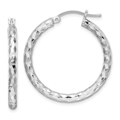 Sterling Silver Rhodium-plated 3.00mm Diamond-cut Hoop Earrings