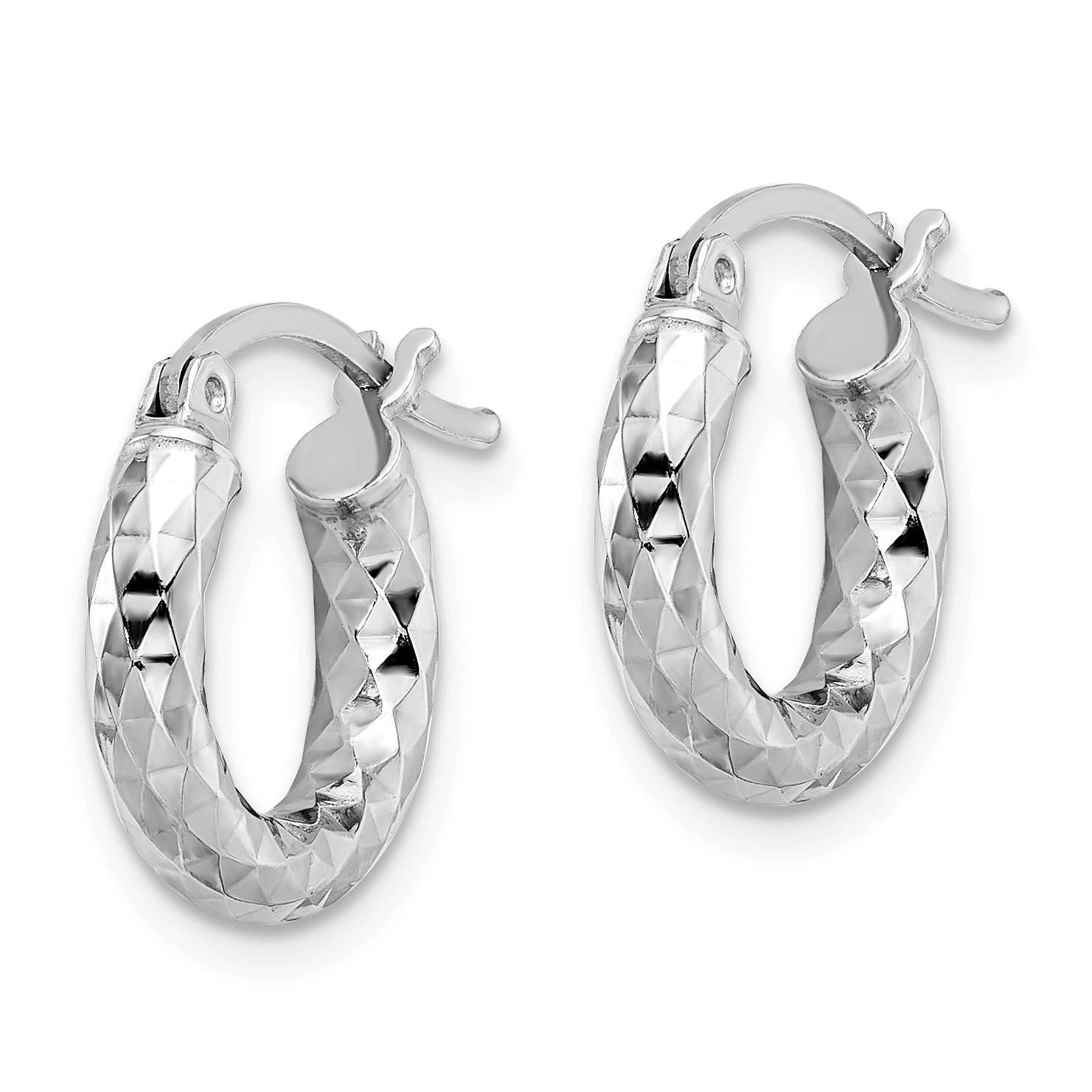 Sterling Silver Rhodium-plated 3.00mm Diamond-cut Hoop Earrings Secondary image