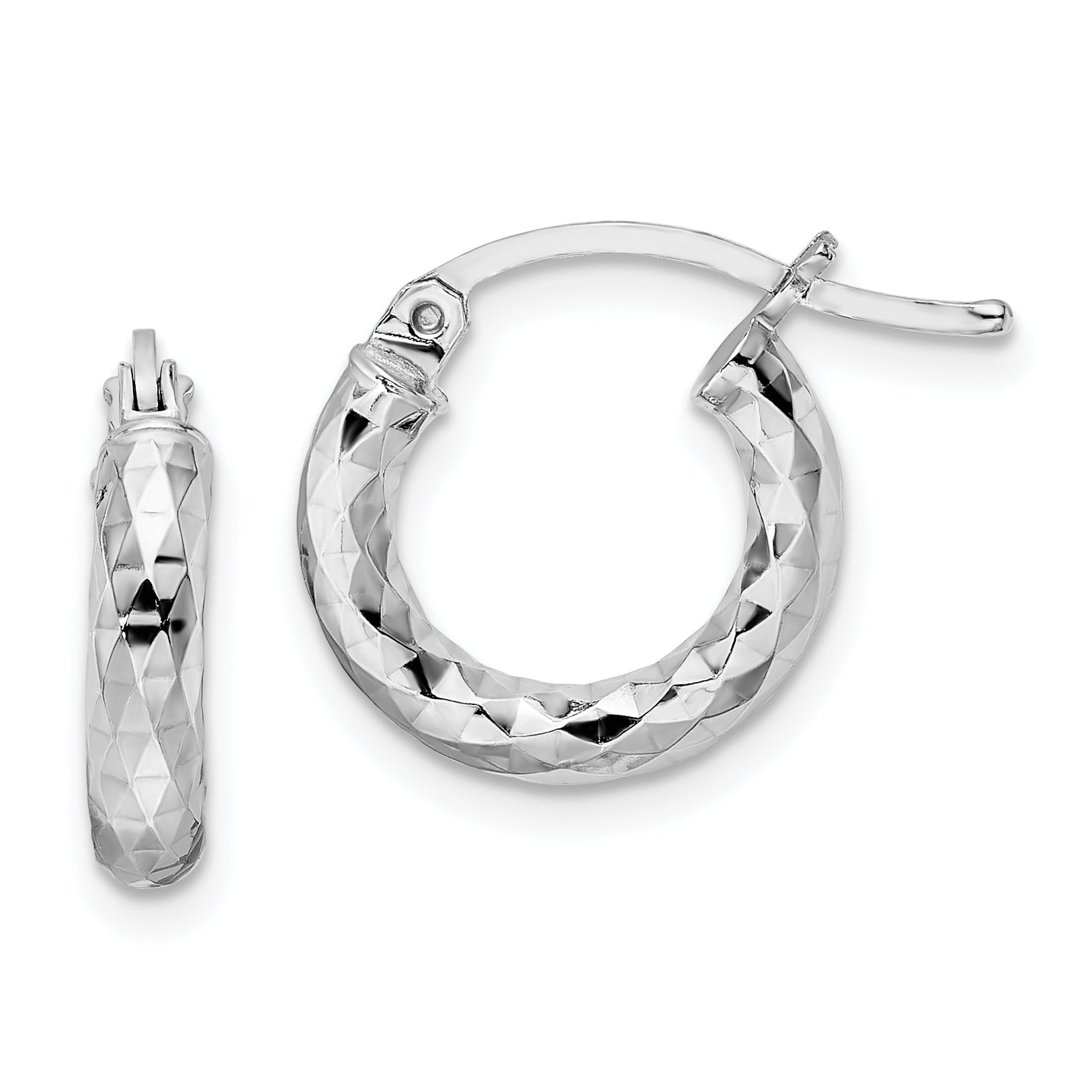 Sterling Silver Rhodium-plated 3.00mm Diamond-cut Hoop Earrings Main image
