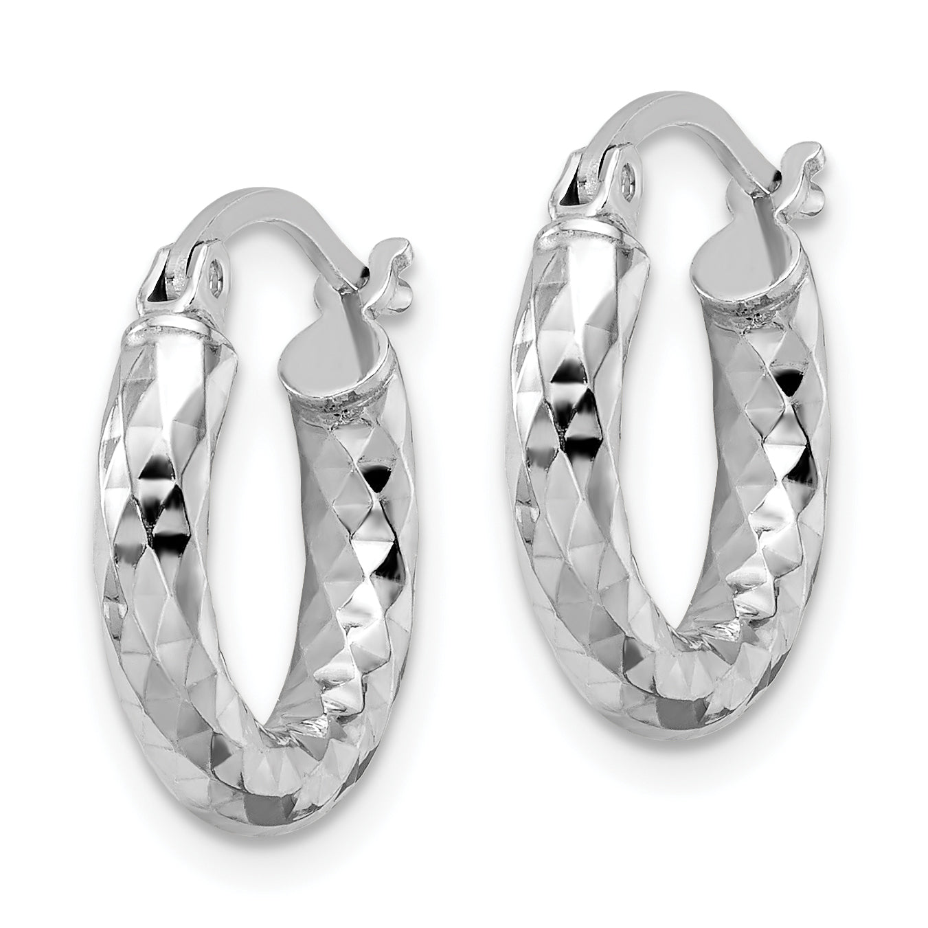Sterling Silver Rhodium-plated 3.00mm Diamond-cut Hoop Earrings Secondary image