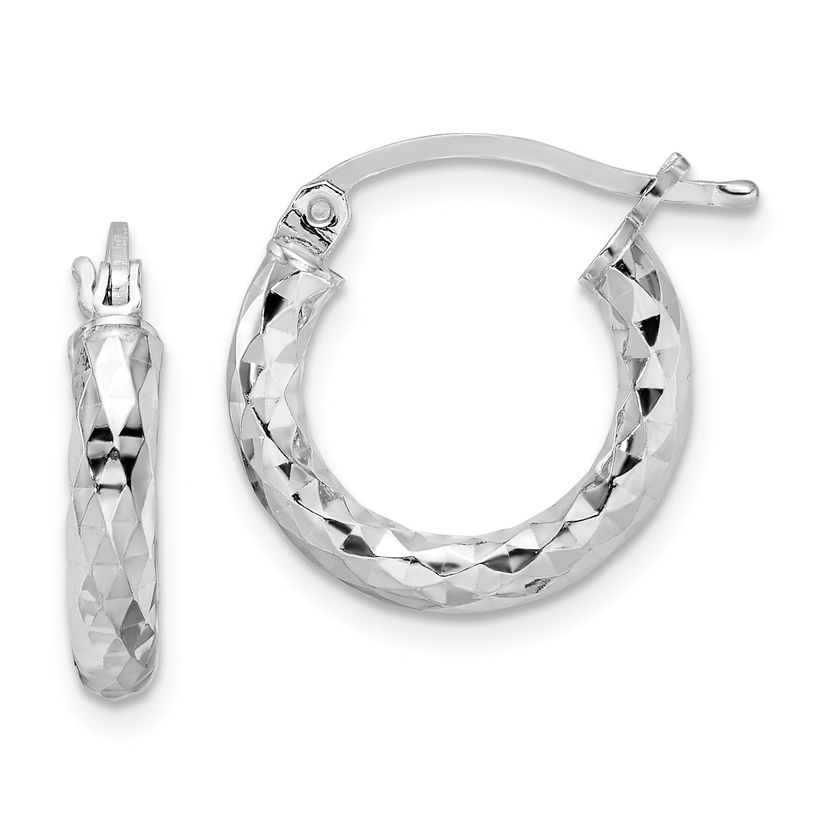 Sterling Silver Rhodium-plated 3.00mm Diamond-cut Hoop Earrings Main image