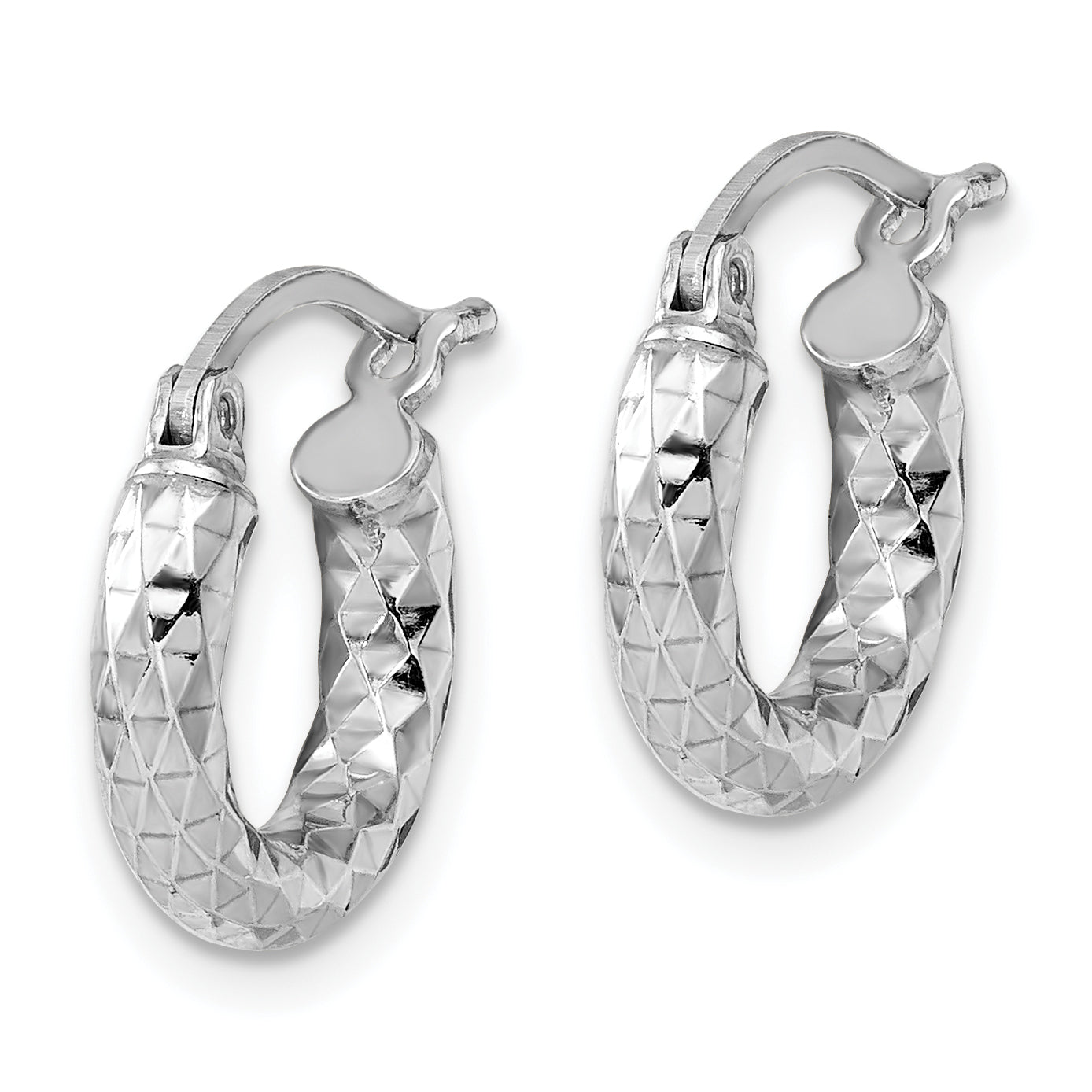 Sterling Silver Rhodium-plated 3.00mm Diamond-cut Hoop Earrings Secondary image