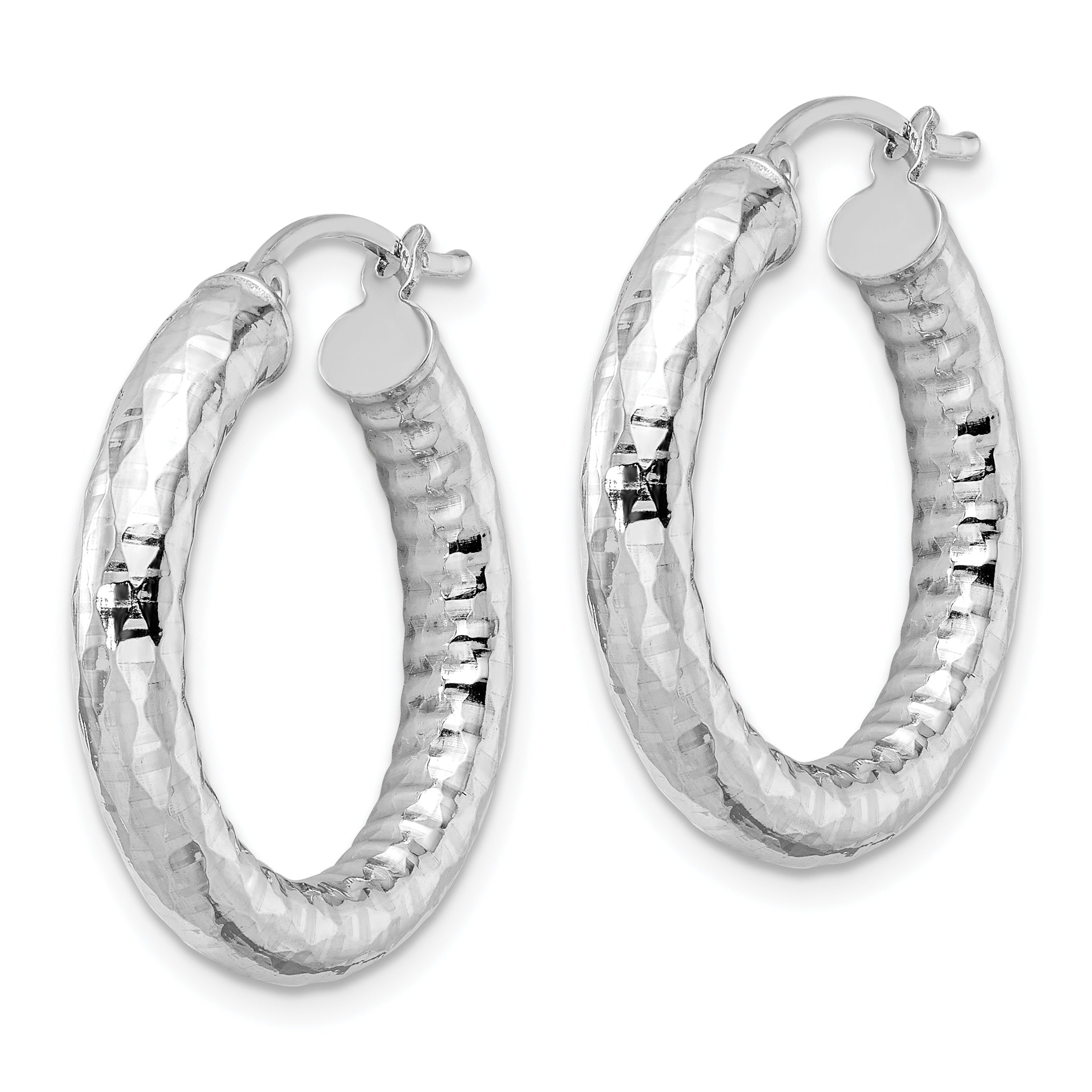 Sterling Silver Rhodium-plated 4.00mm Diamond-cut Hoop Earrings Secondary image