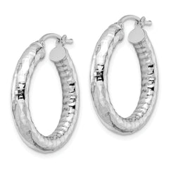 Sterling Silver Rhodium-plated 4.00mm Diamond-cut Hoop Earrings