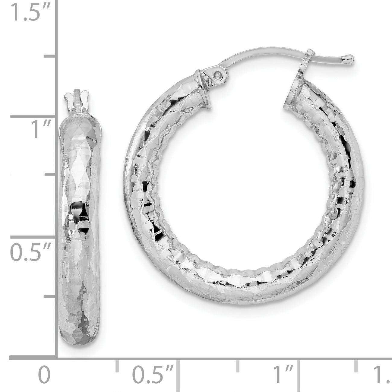 Sterling Silver Rhodium-plated 4.00mm Diamond-cut Hoop Earrings