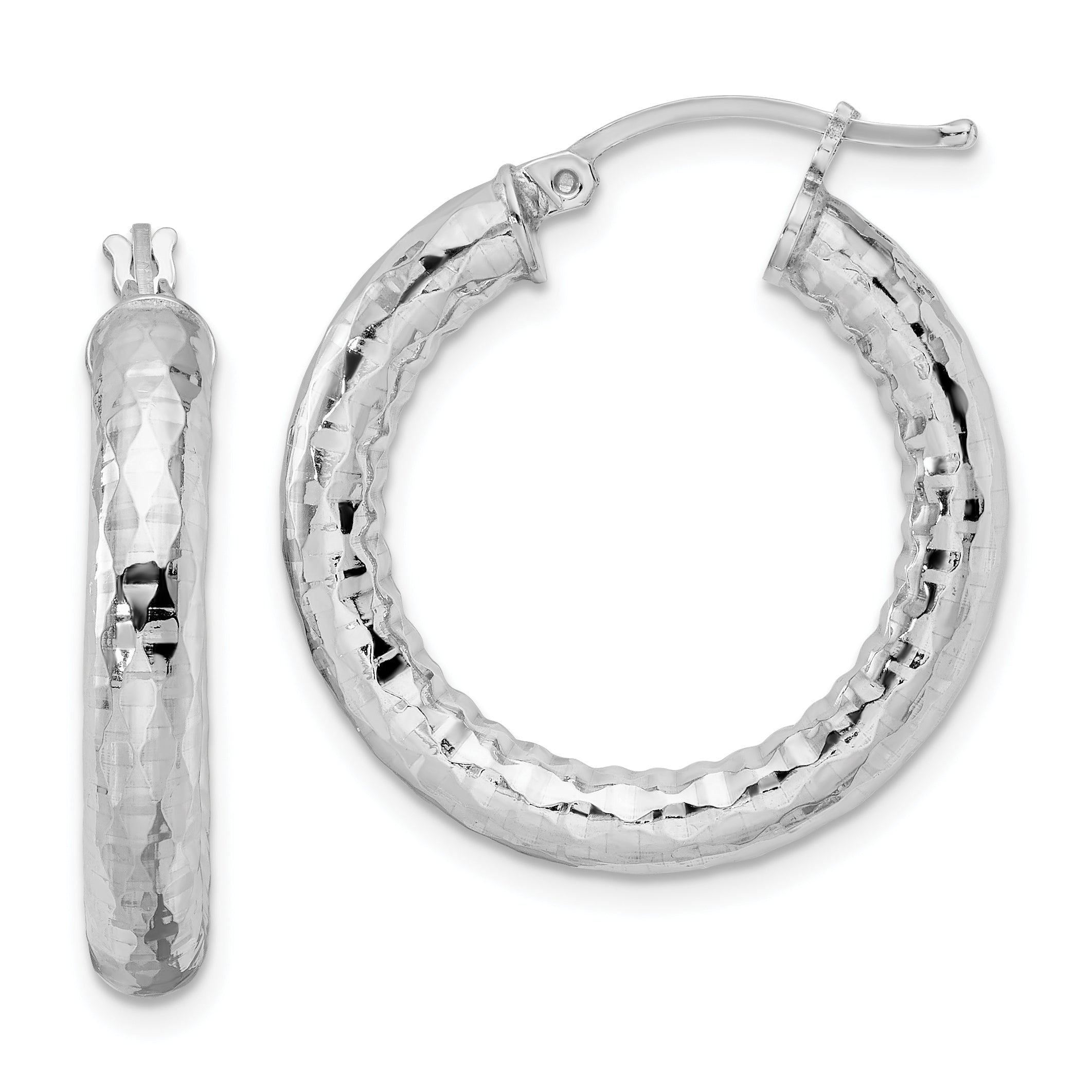 Sterling Silver Rhodium-plated 4.00mm Diamond-cut Hoop Earrings Main image