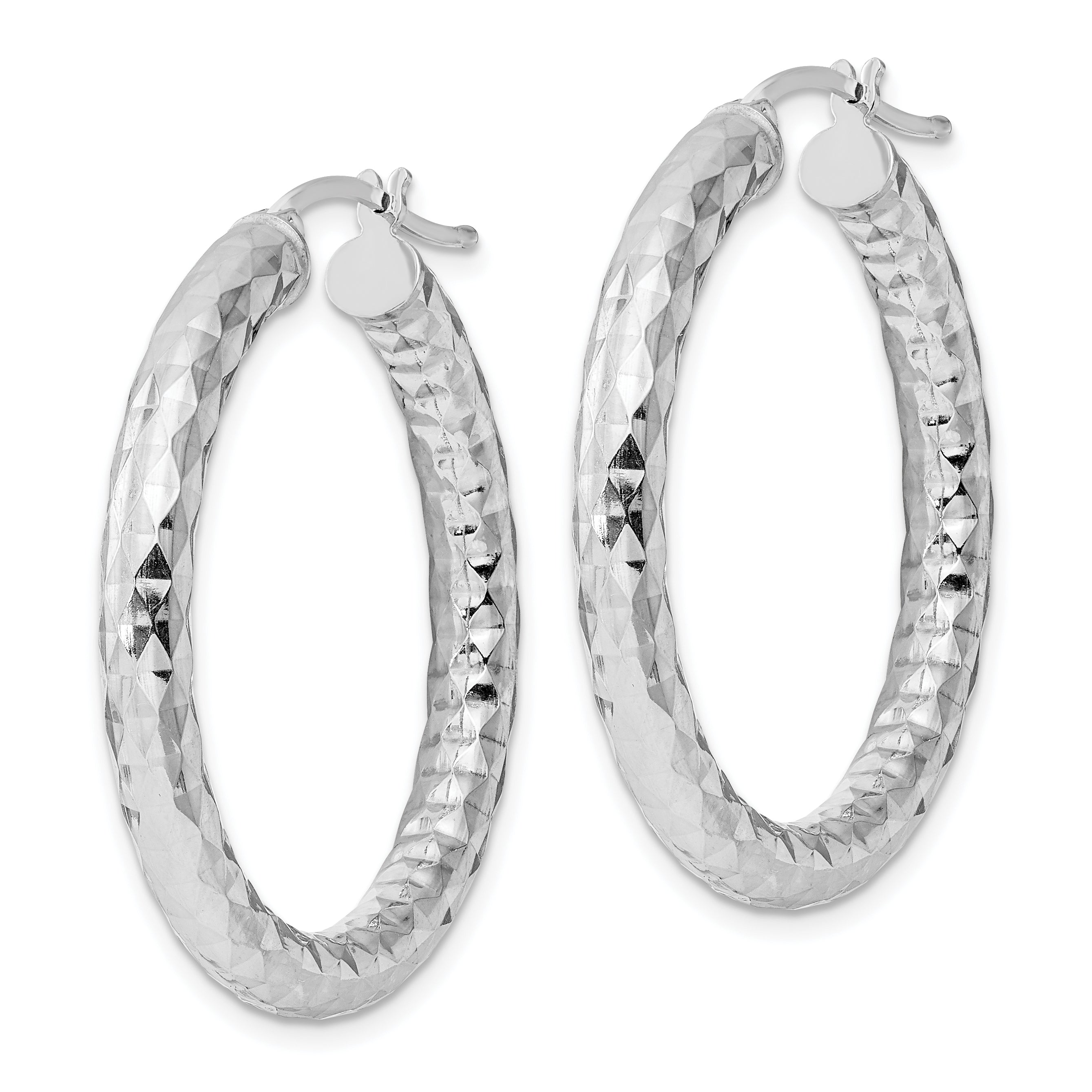 Sterling Silver Rhodium-plated 4.00mm Diamond-cut Hoop Earrings Secondary image