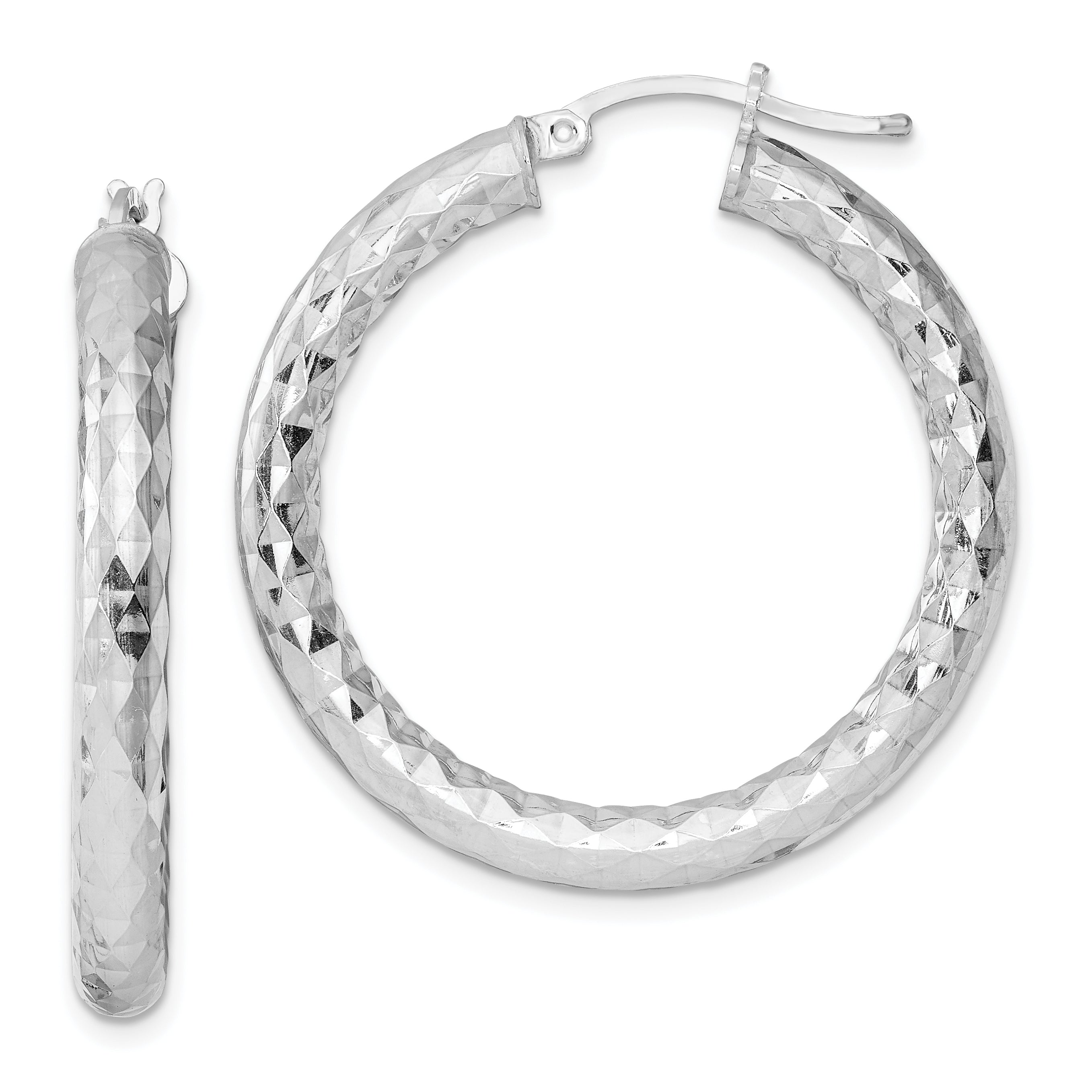Sterling Silver Rhodium-plated 4.00mm Diamond-cut Hoop Earrings Main image