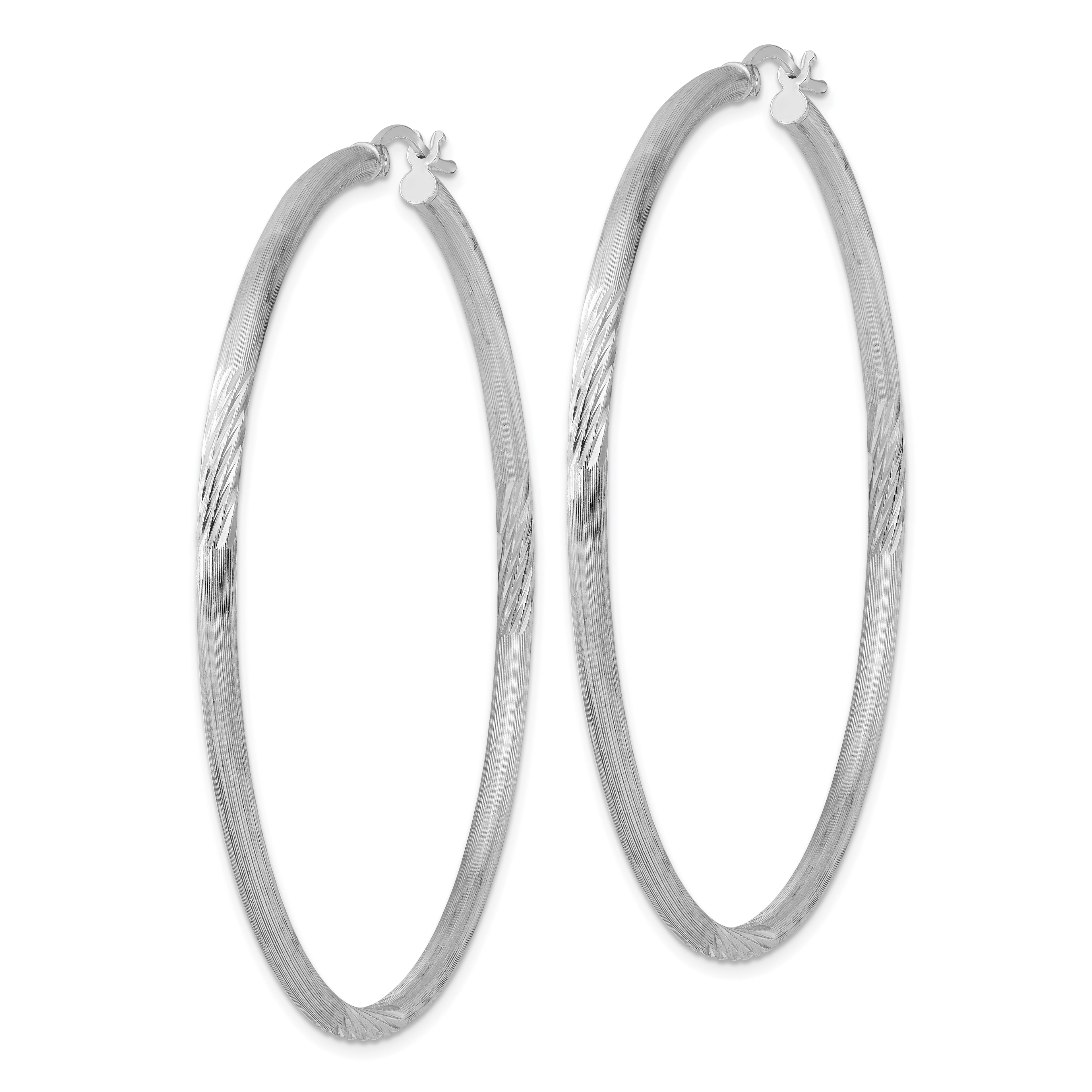 Sterling Silver Rhod-plated 2.5mm Polished/Satin Diamond-cut Hoop Earrings