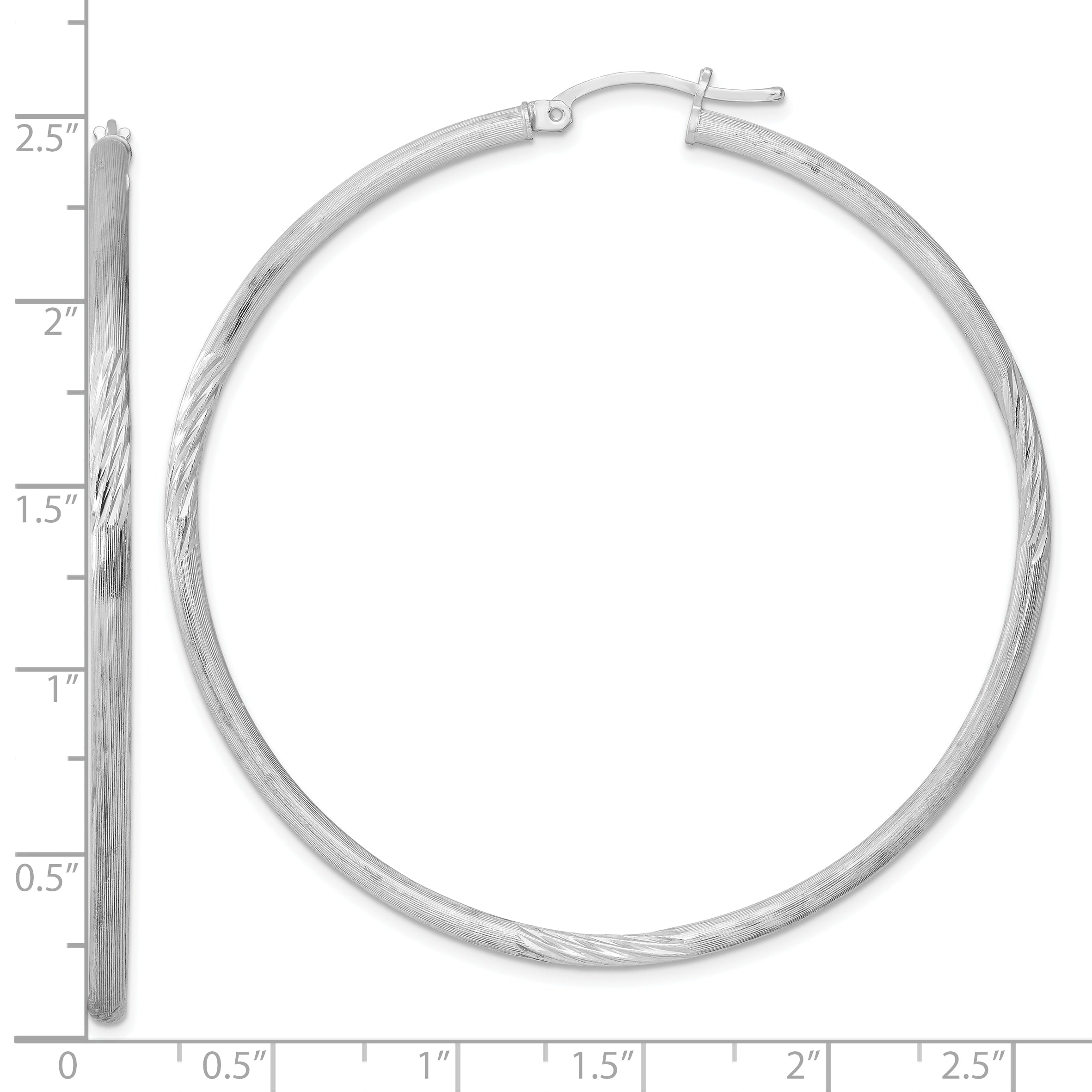 Sterling Silver Rhod-plated 2.5mm Polished/Satin Diamond-cut Hoop Earrings