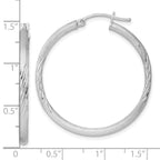 Sterling Silver Rhod-plated 2.5mm Polished/Satin Diamond-cut Hoop Earrings