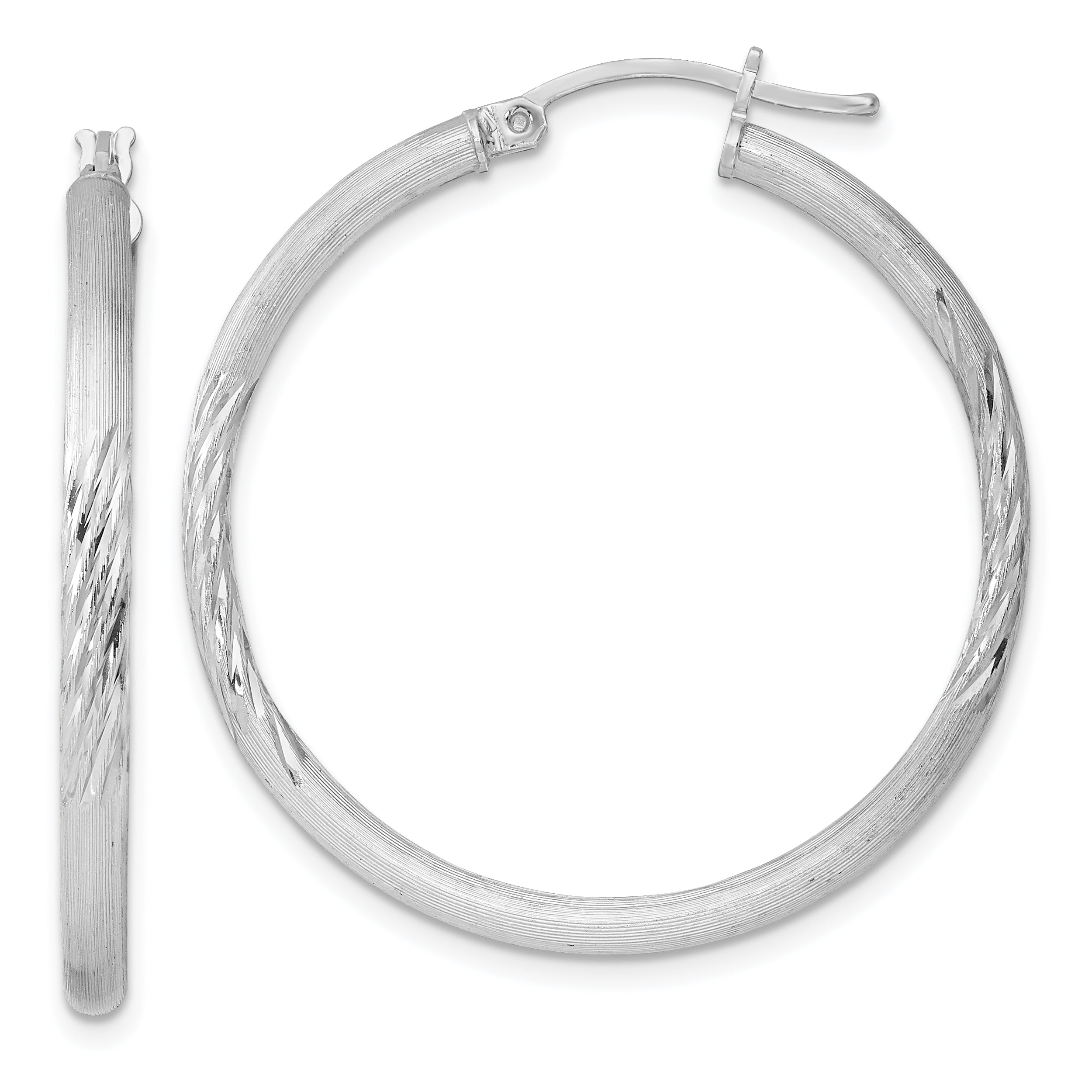 Sterling Silver Rhod-plated 2.5mm Polished/Satin Diamond-cut Hoop Earrings Main image